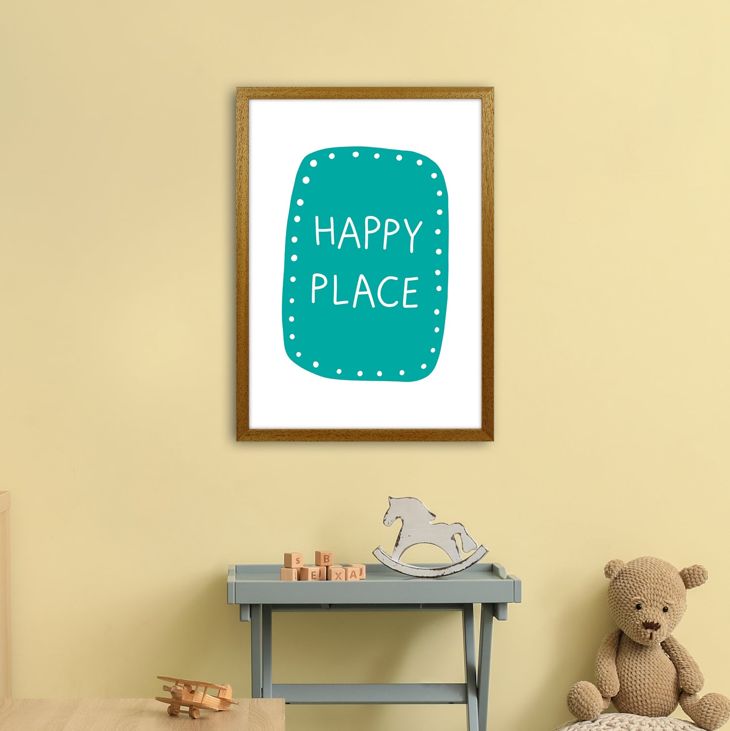 Happy Place Teal Super Scandi Art Print by Pixy Paper A2 Print Only