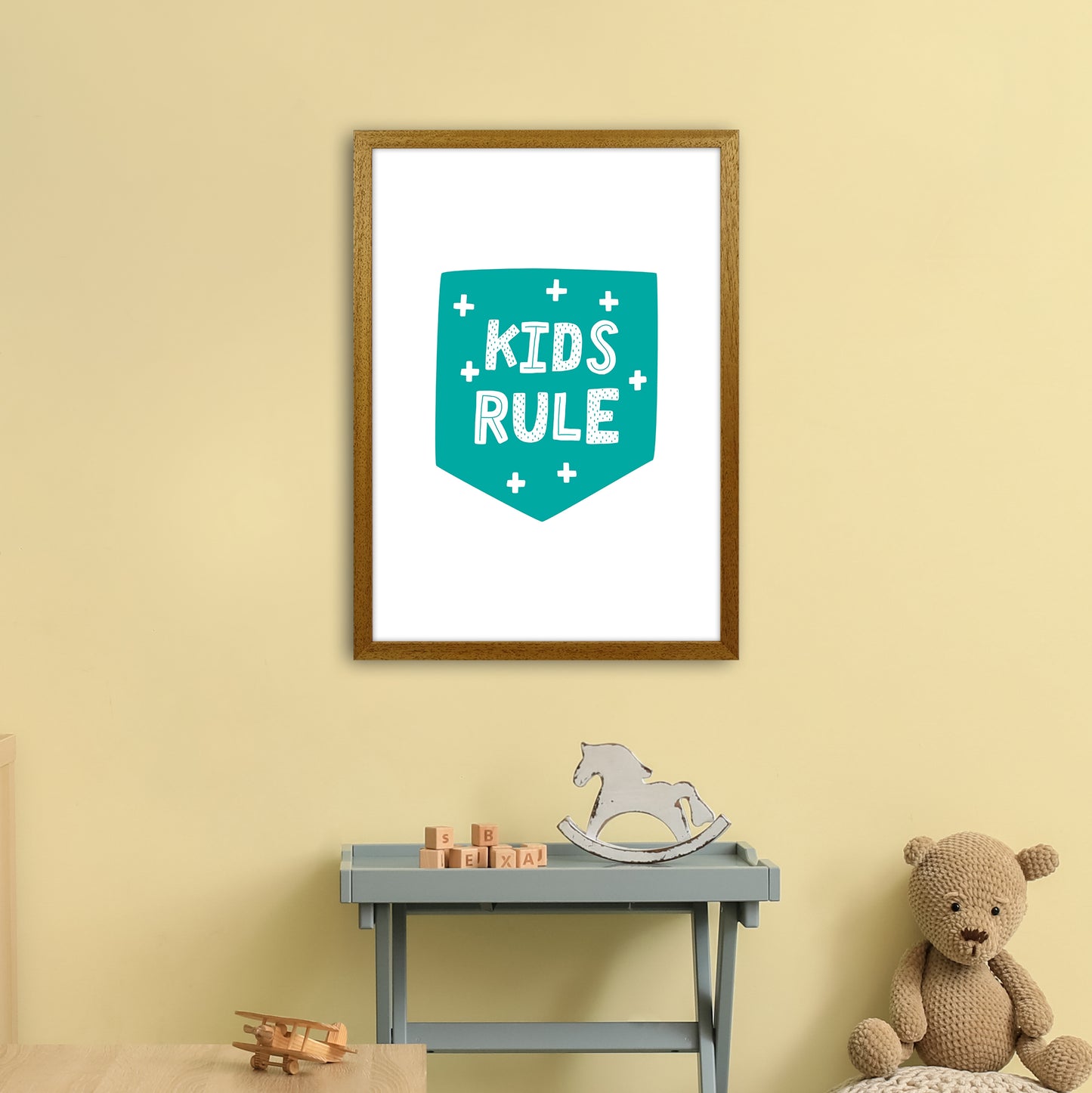 Kids Rule Teal Super Scandi Art Print by Pixy Paper A2 Print Only