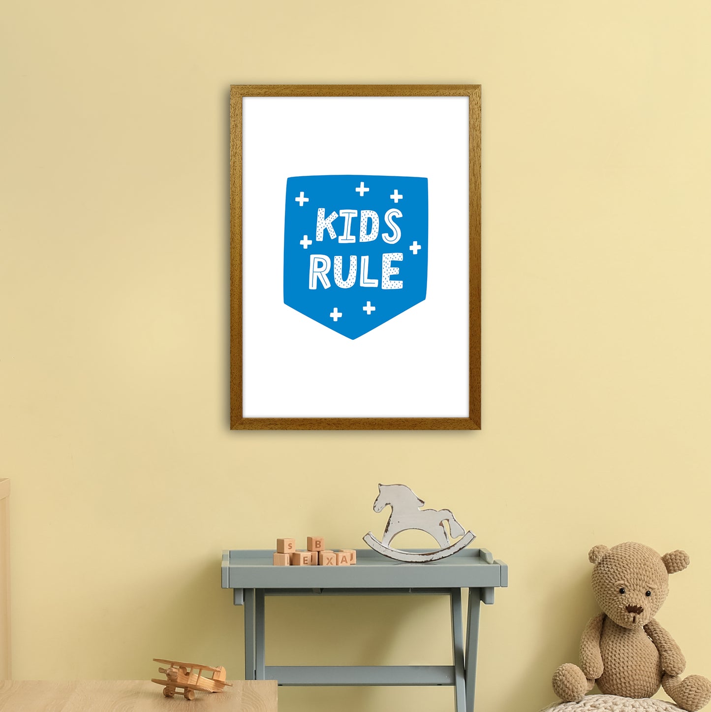 Kids Rule Blue Super Scandi Art Print by Pixy Paper A2 Print Only