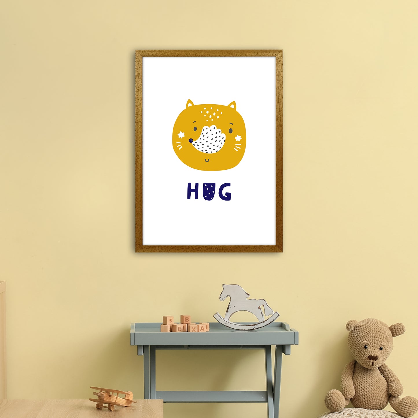 Fox Hug Navy Super Scandi Art Print by Pixy Paper A2 Print Only