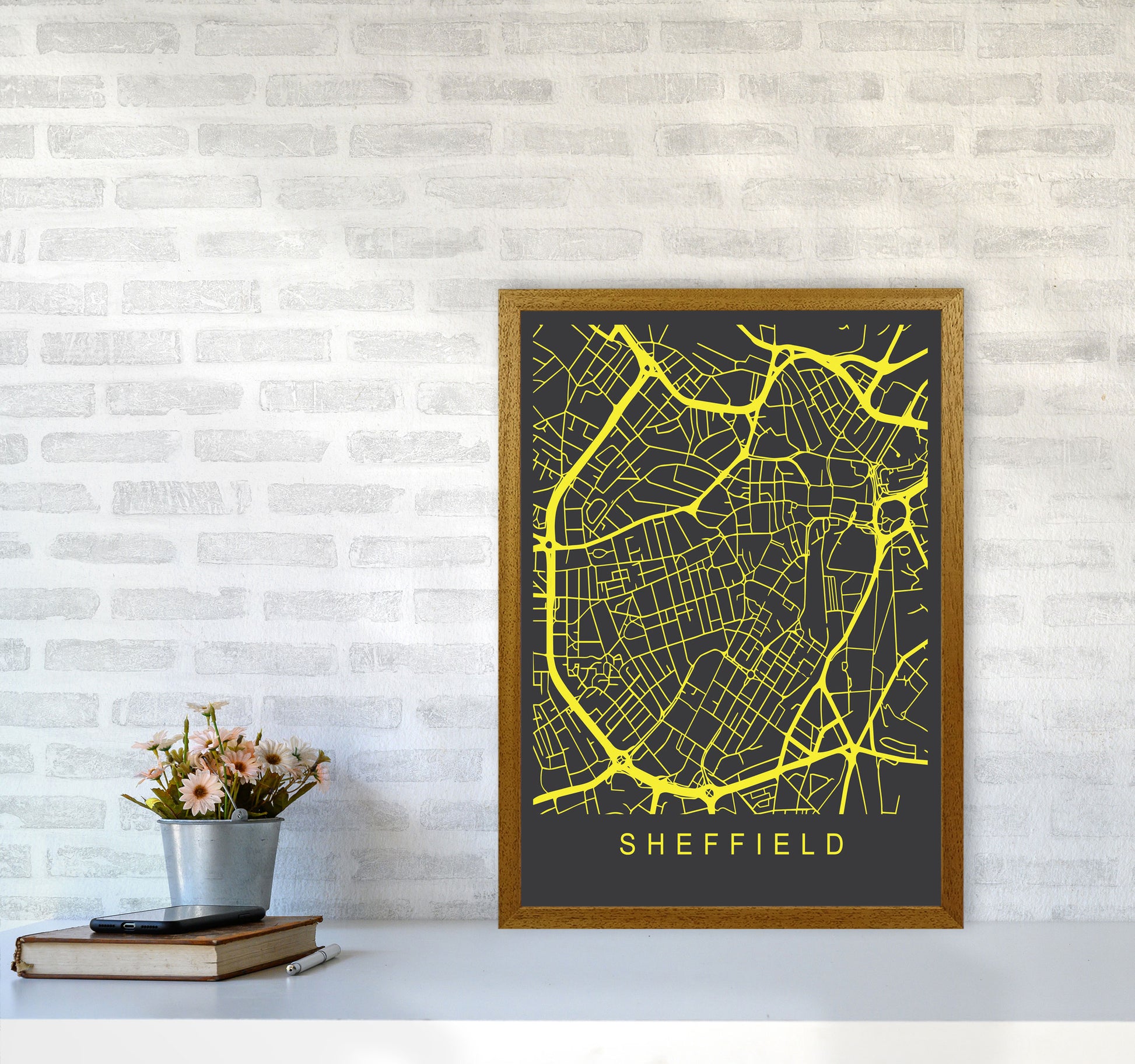 Sheffield Map Neon Art Print by Pixy Paper A2 Print Only