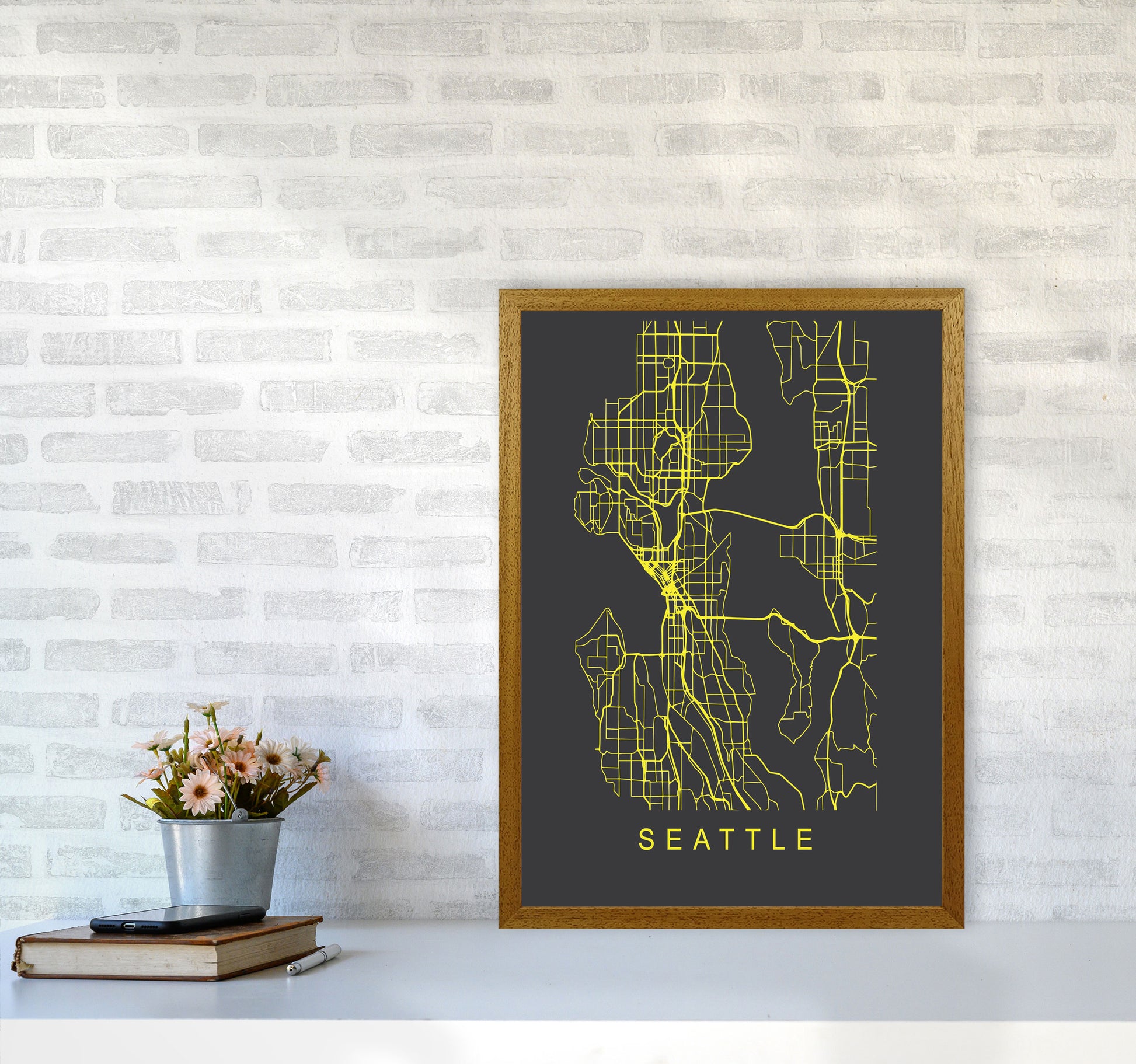 Seattle Map Neon Art Print by Pixy Paper A2 Print Only