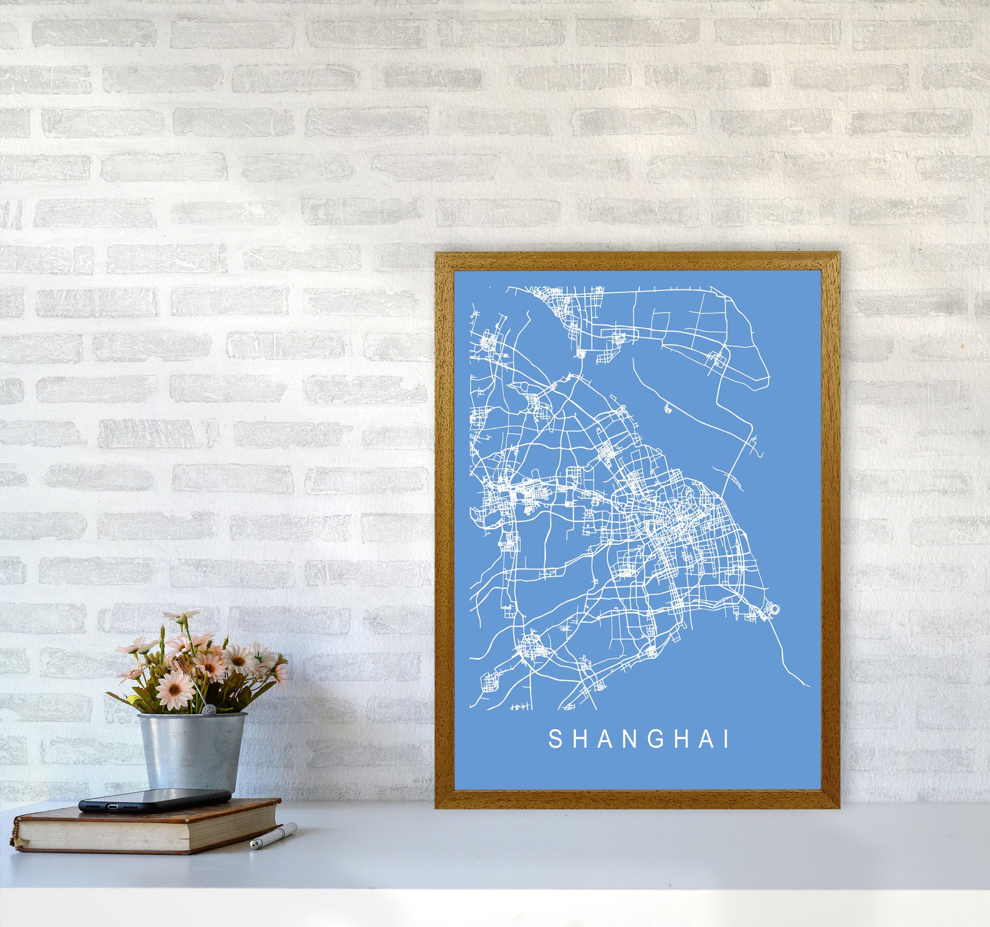 Shanghai Map Blueprint Art Print by Pixy Paper A2 Print Only
