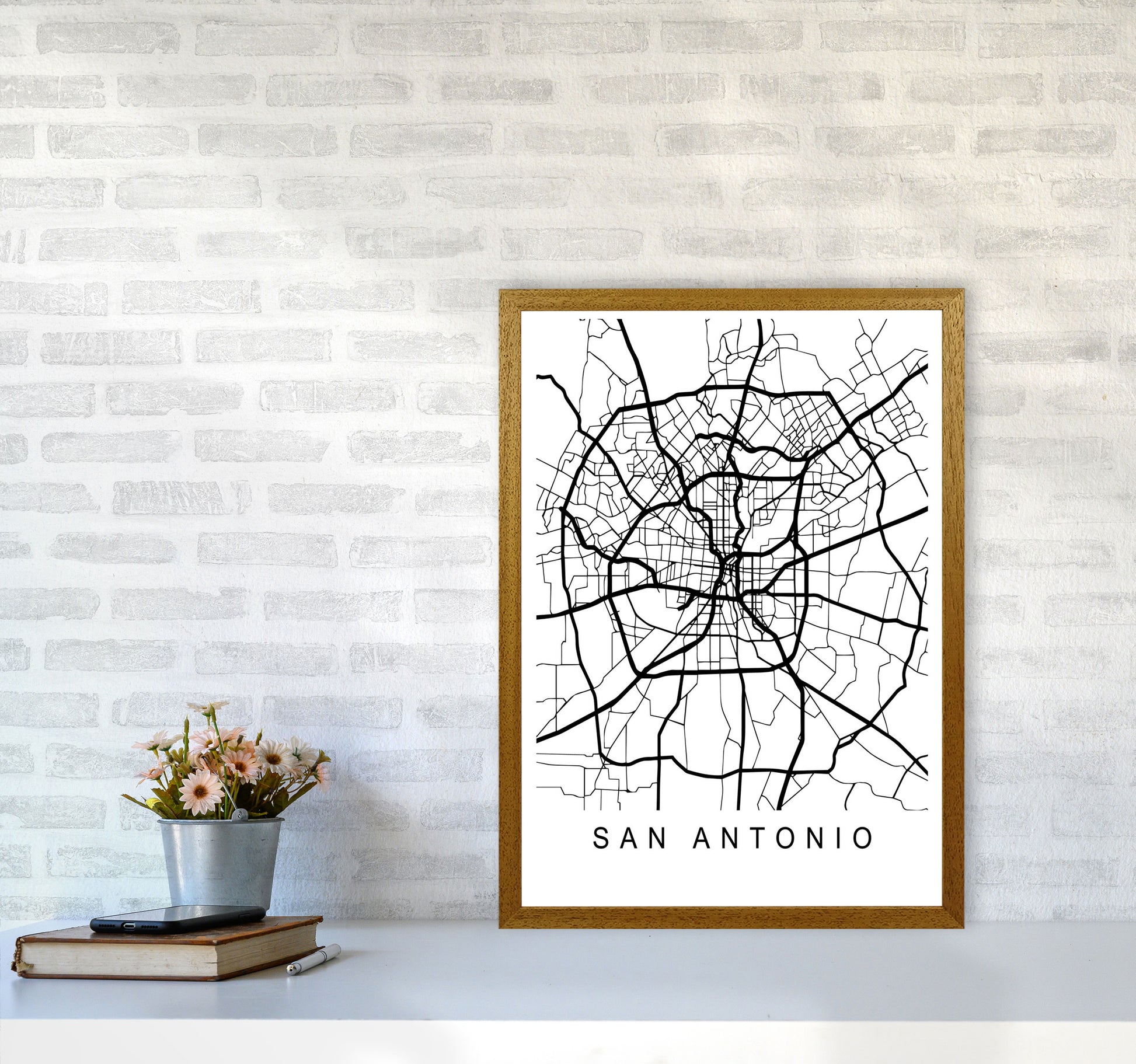 San Antonio Map Art Print by Pixy Paper A2 Print Only