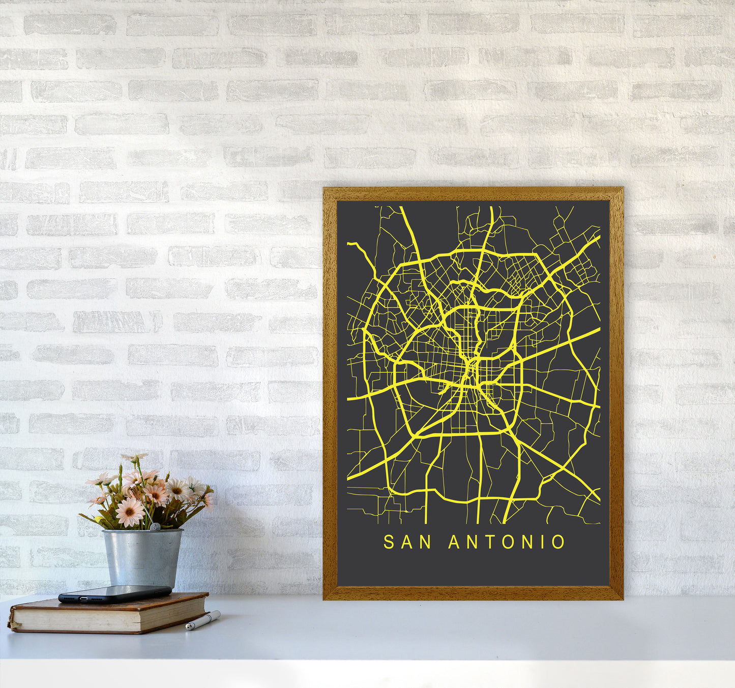San Antonio Map Neon Art Print by Pixy Paper A2 Print Only