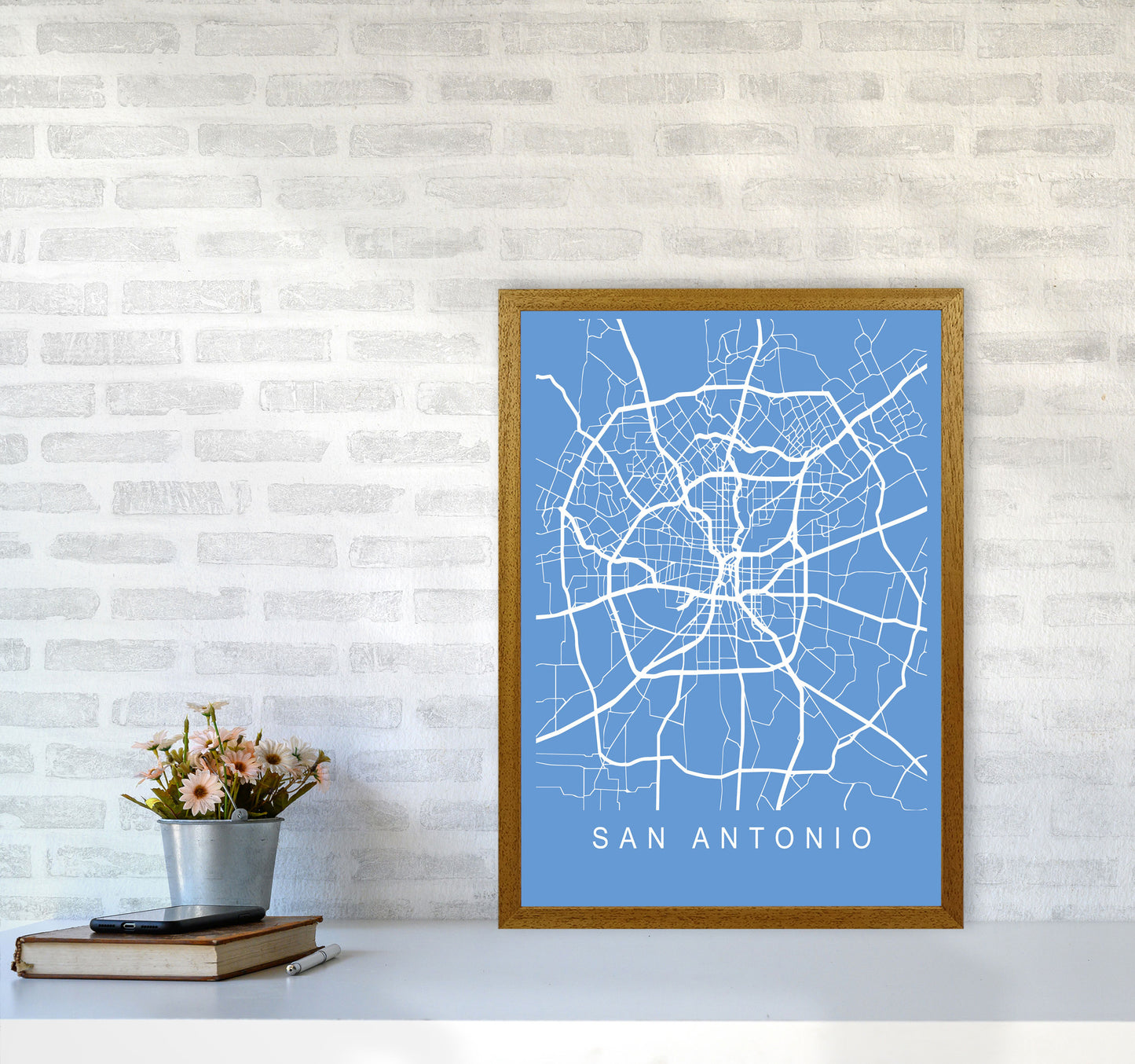 San Antonio Map Blueprint Art Print by Pixy Paper A2 Print Only