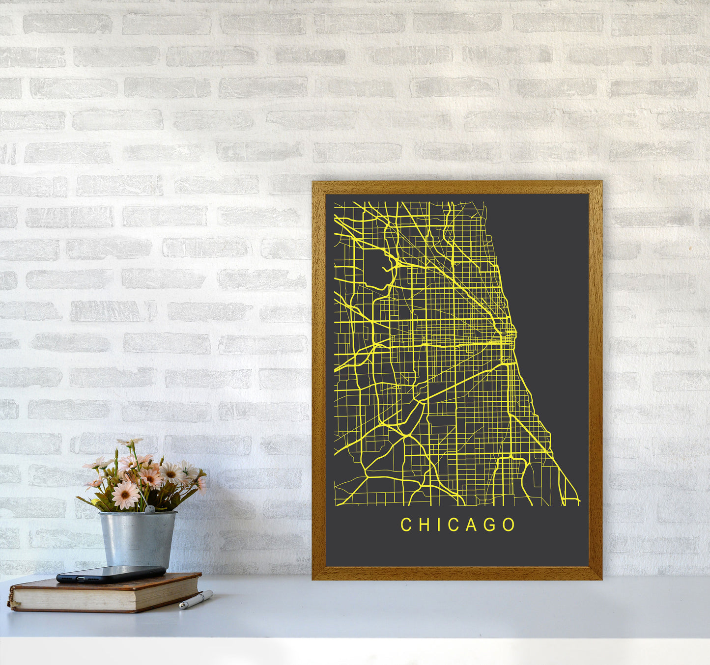 Chicago Map Neon Art Print by Pixy Paper A2 Print Only