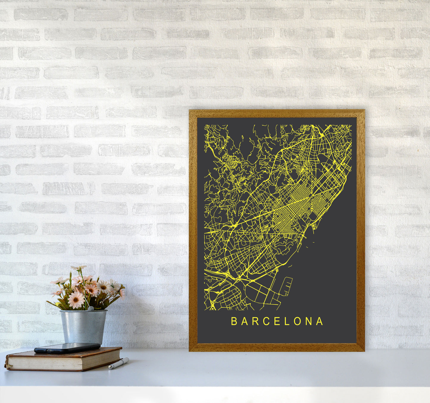 Barcelona Map Neon Art Print by Pixy Paper A2 Print Only