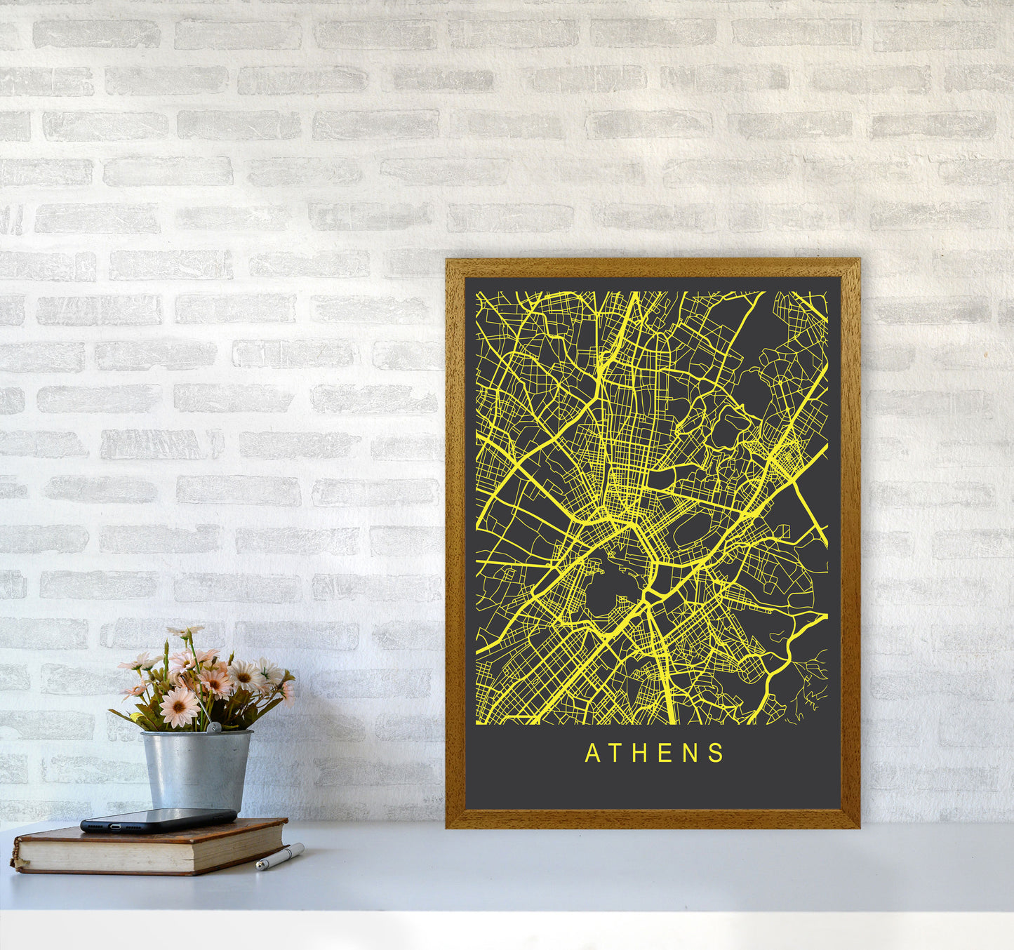 Athens Map Neon Art Print by Pixy Paper A2 Print Only