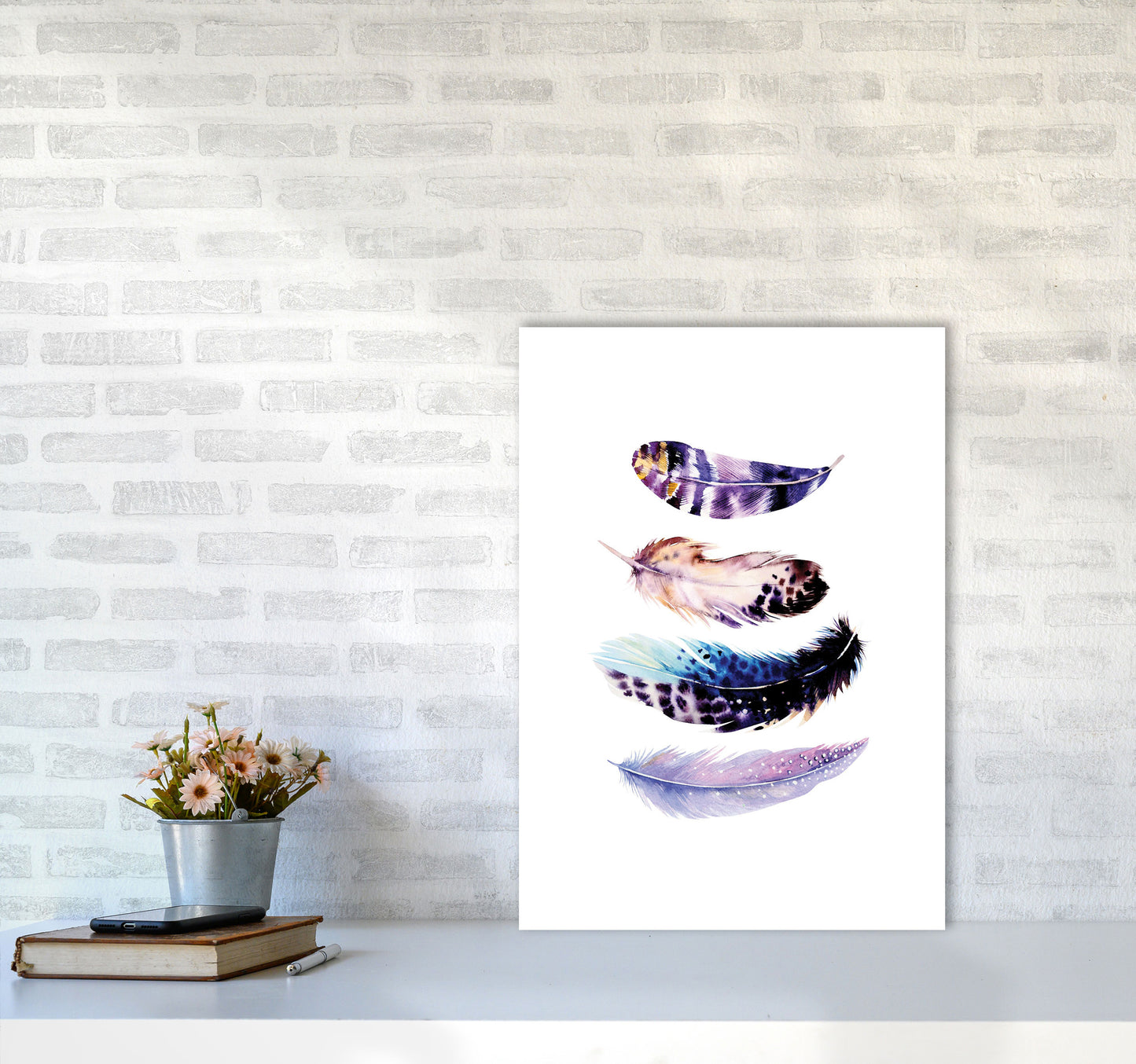 Purple Bird Feathers Abstract Modern Print A2 Black Frame