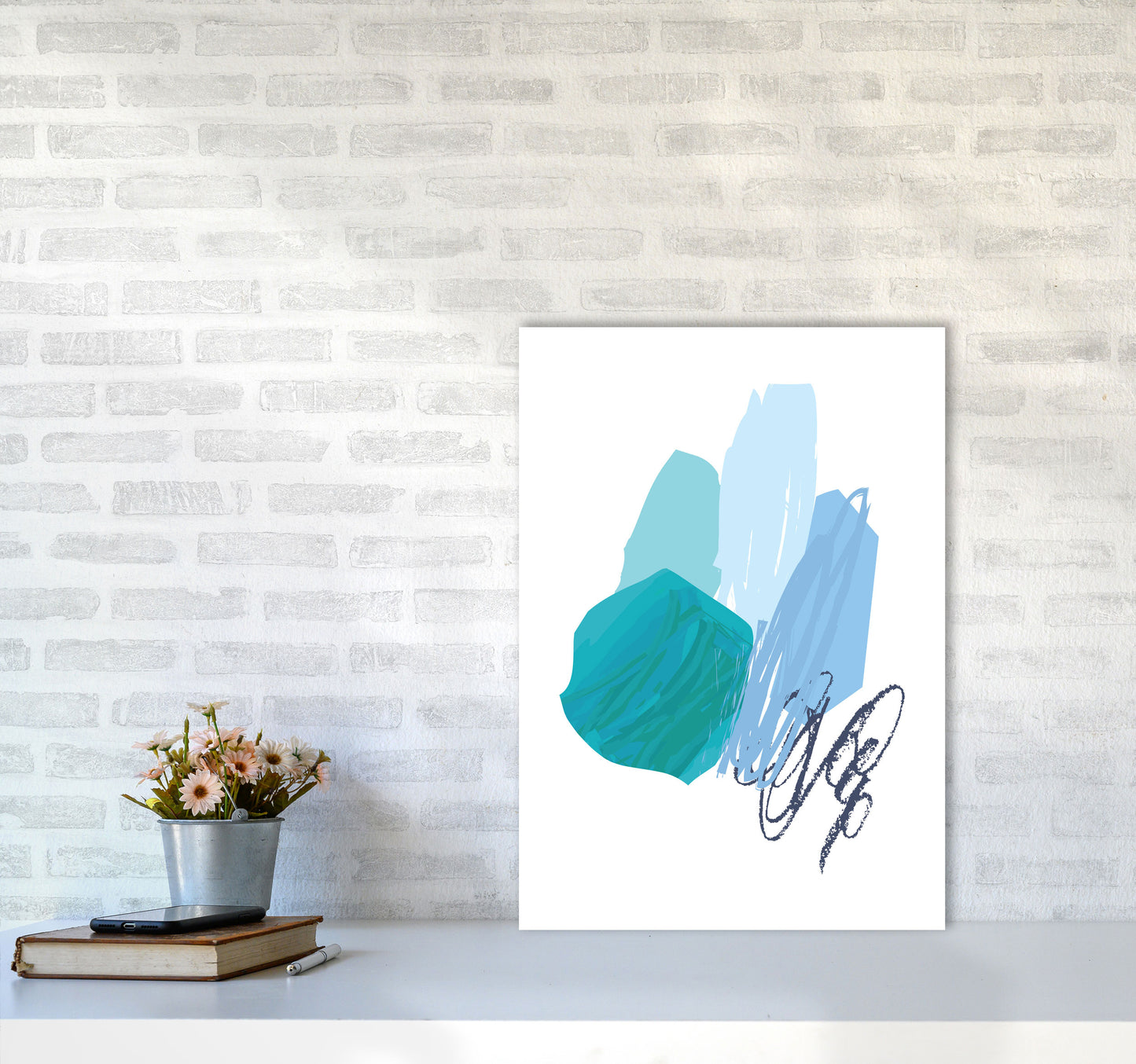 Blue Abstract Palette Drawings Modern Print A2 Black Frame