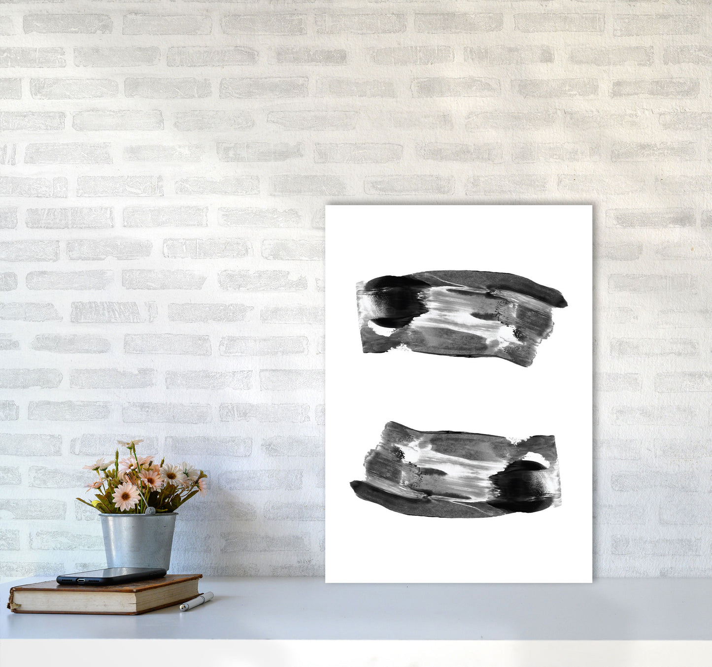 Black Abstract Paint Strokes Modern Print A2 Black Frame