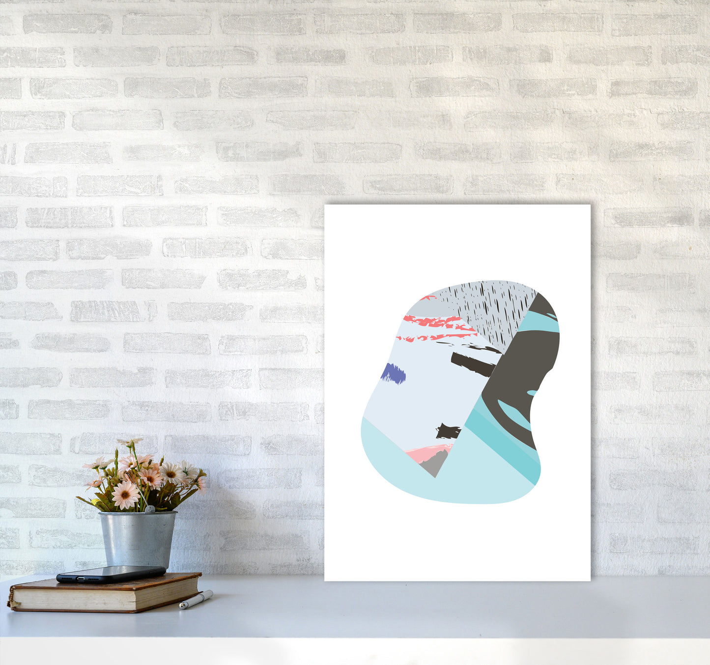 Teal Abstract Patterns Shape Modern Print A2 Black Frame