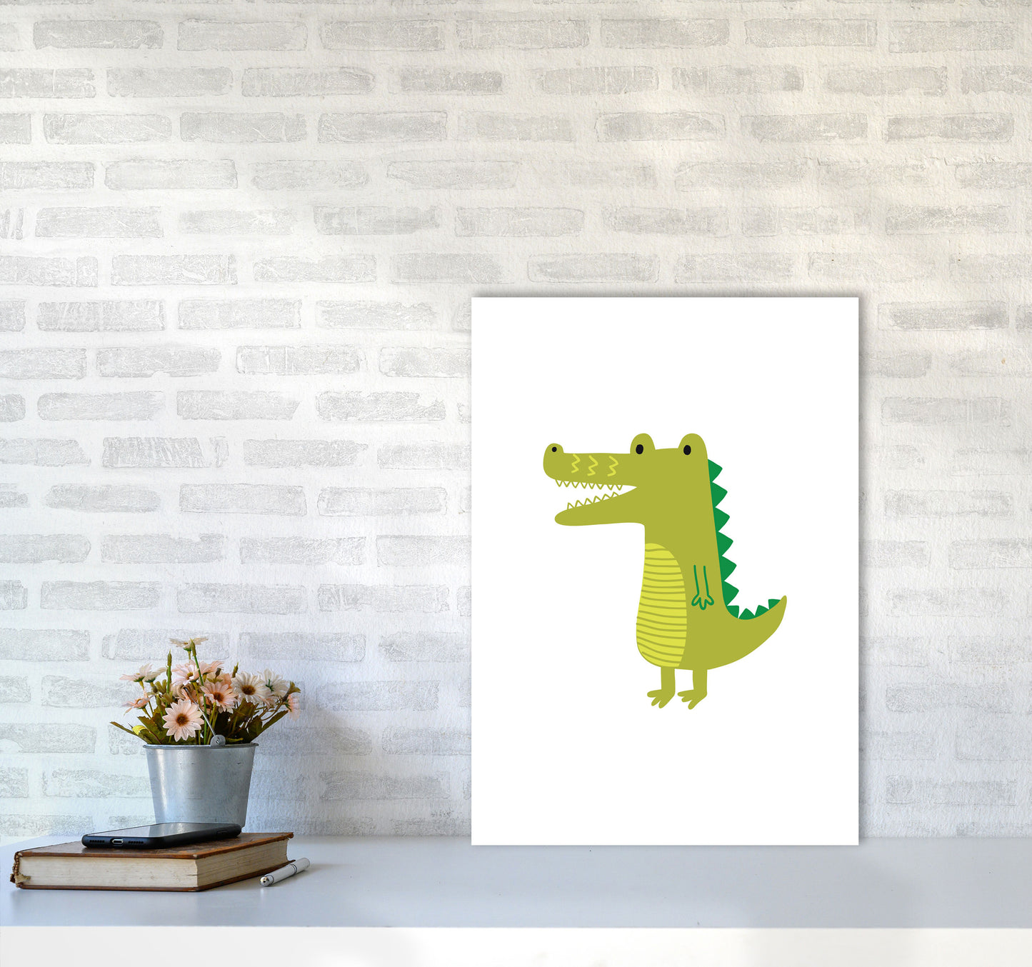 Children's Animals, Alligator Modern Print A2 Black Frame