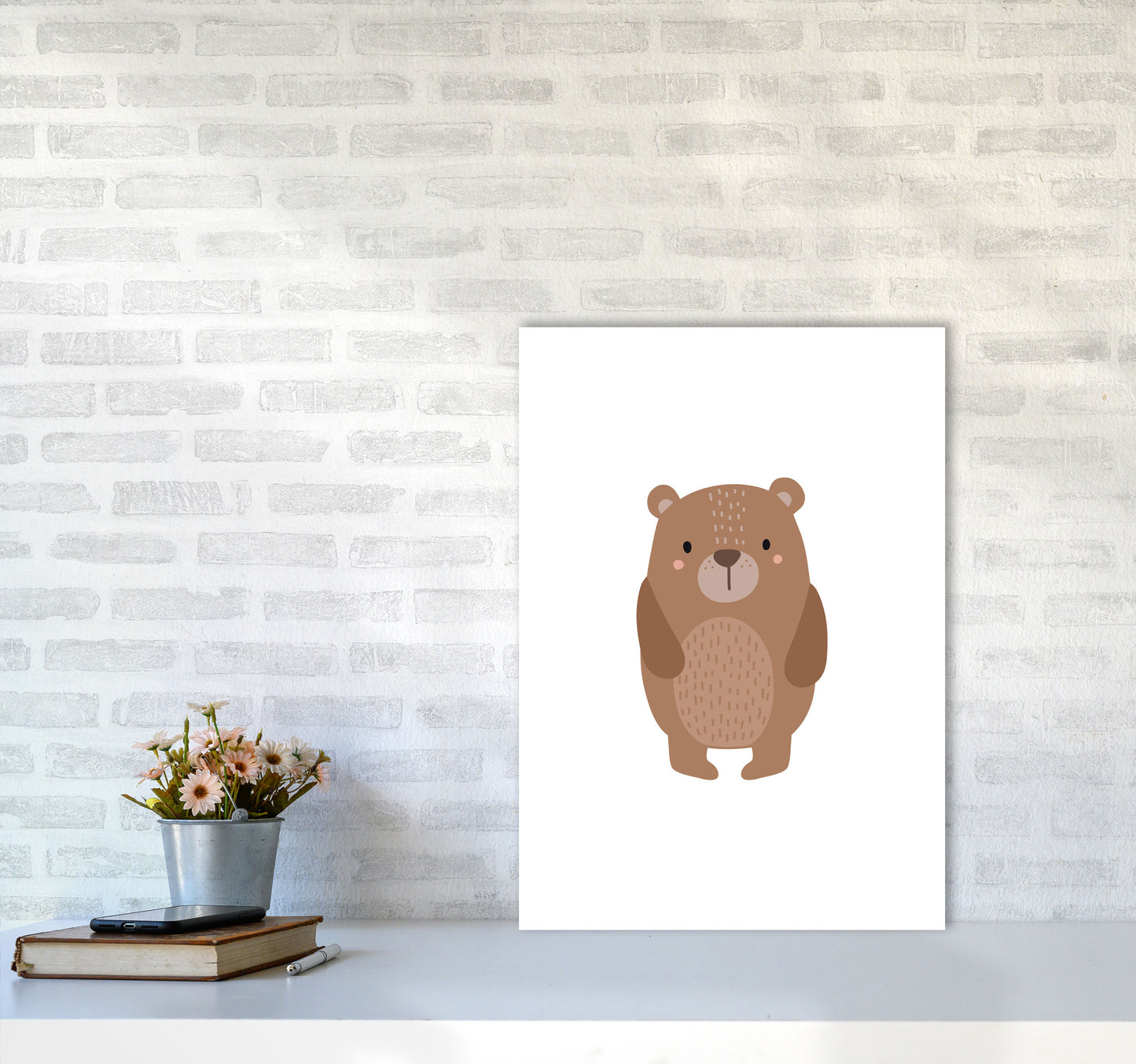 Children's Animals, Bear Modern Print A2 Black Frame