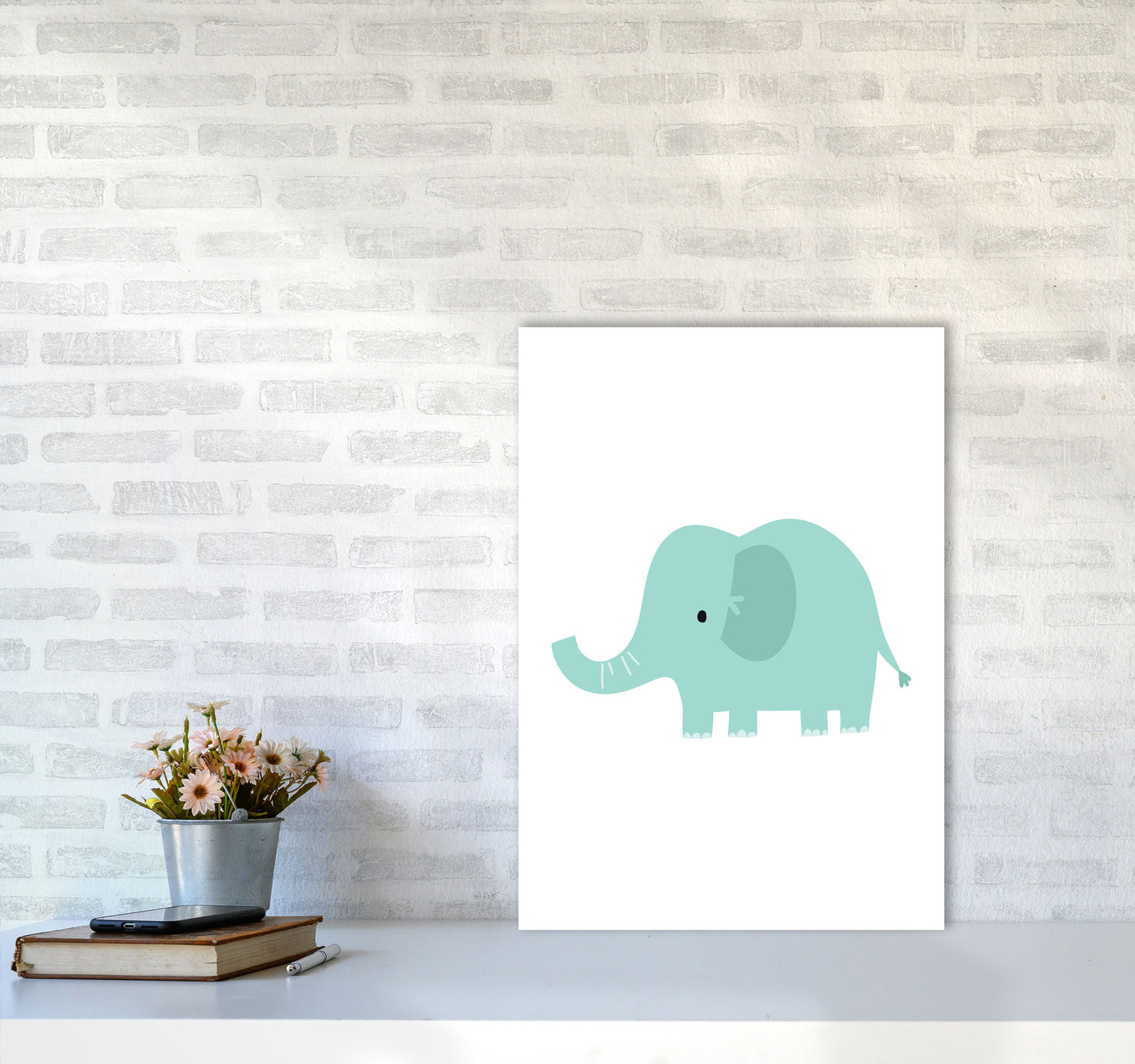 Children's Animals, Elephant Modern Print A2 Black Frame