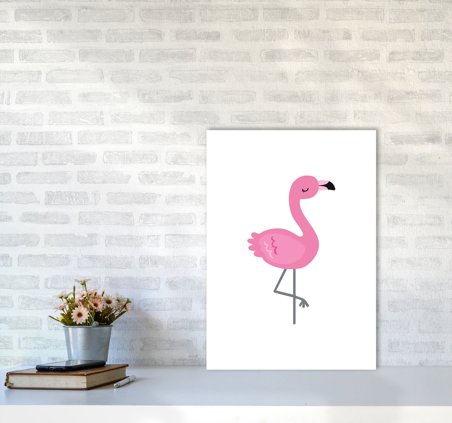 Children's Animals, Flamingo Modern Print A2 Black Frame