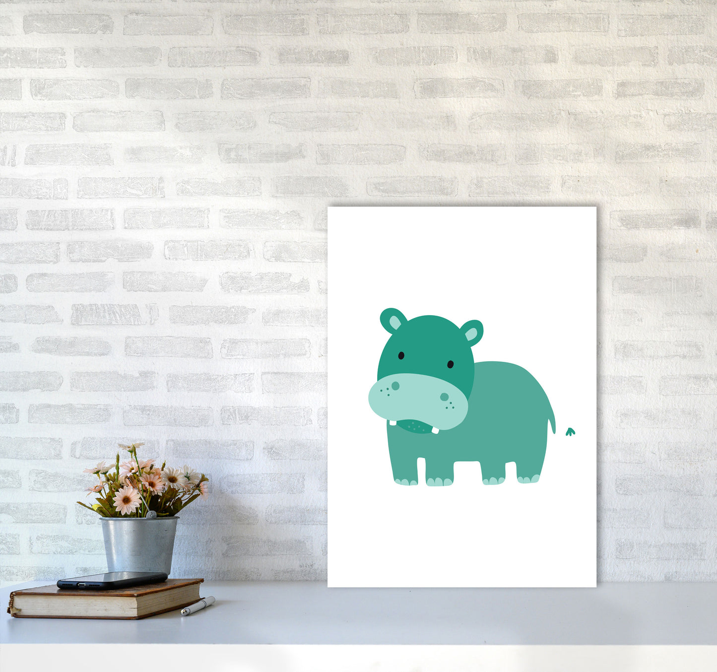 Children's Animals, Hippo Modern Print A2 Black Frame