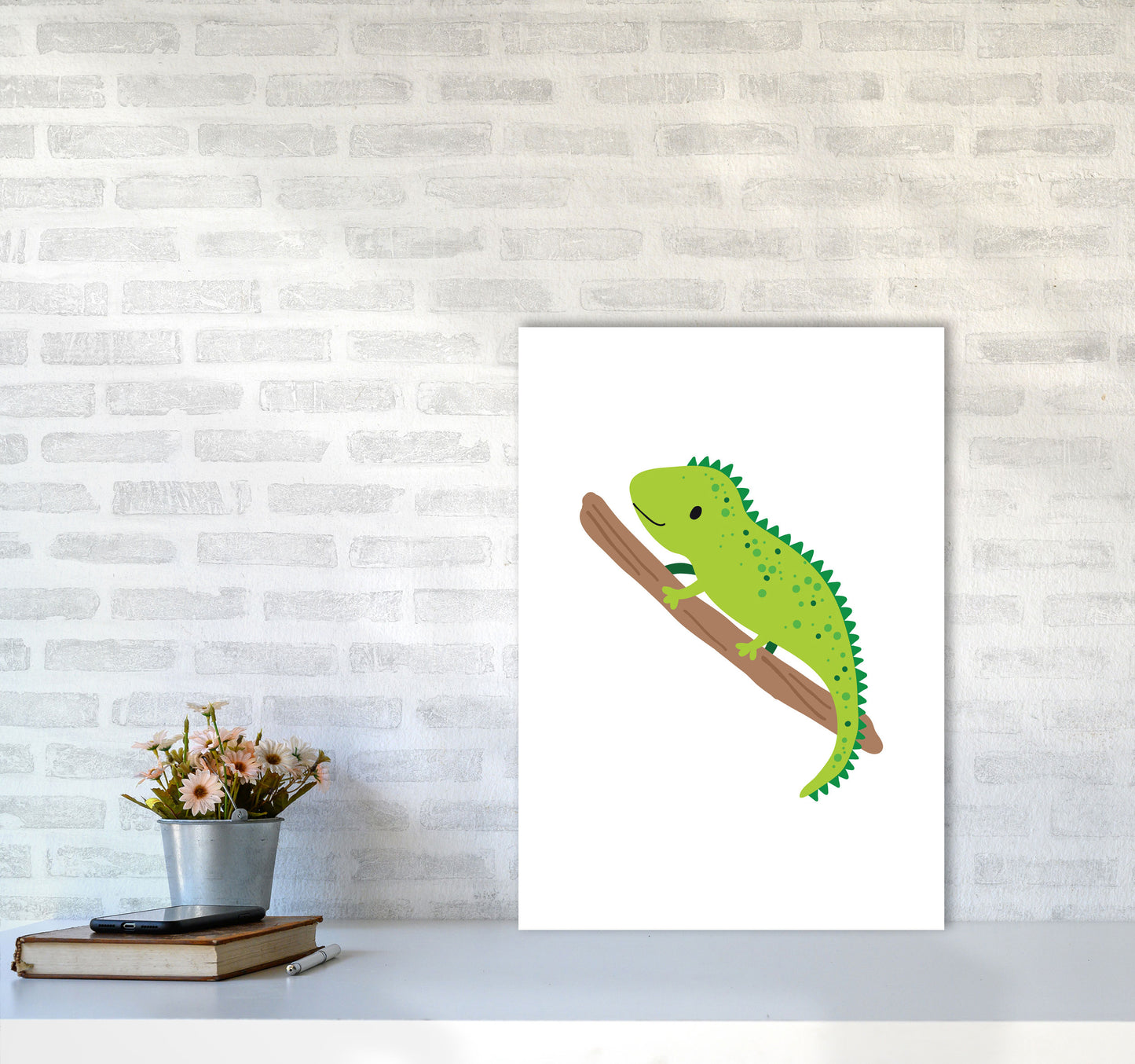 Children's Animals, Iguana Modern Print A2 Black Frame