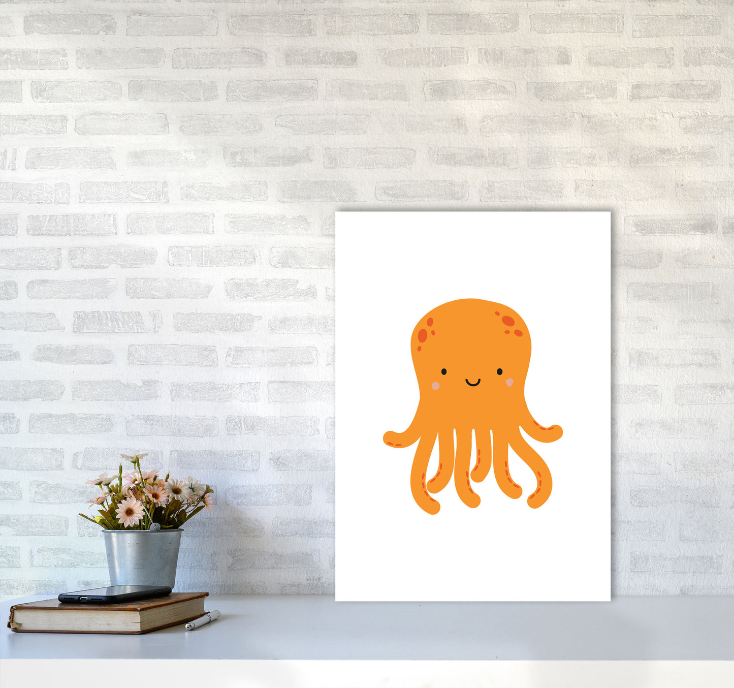 Children's Animals, Octopus Modern Print A2 Black Frame