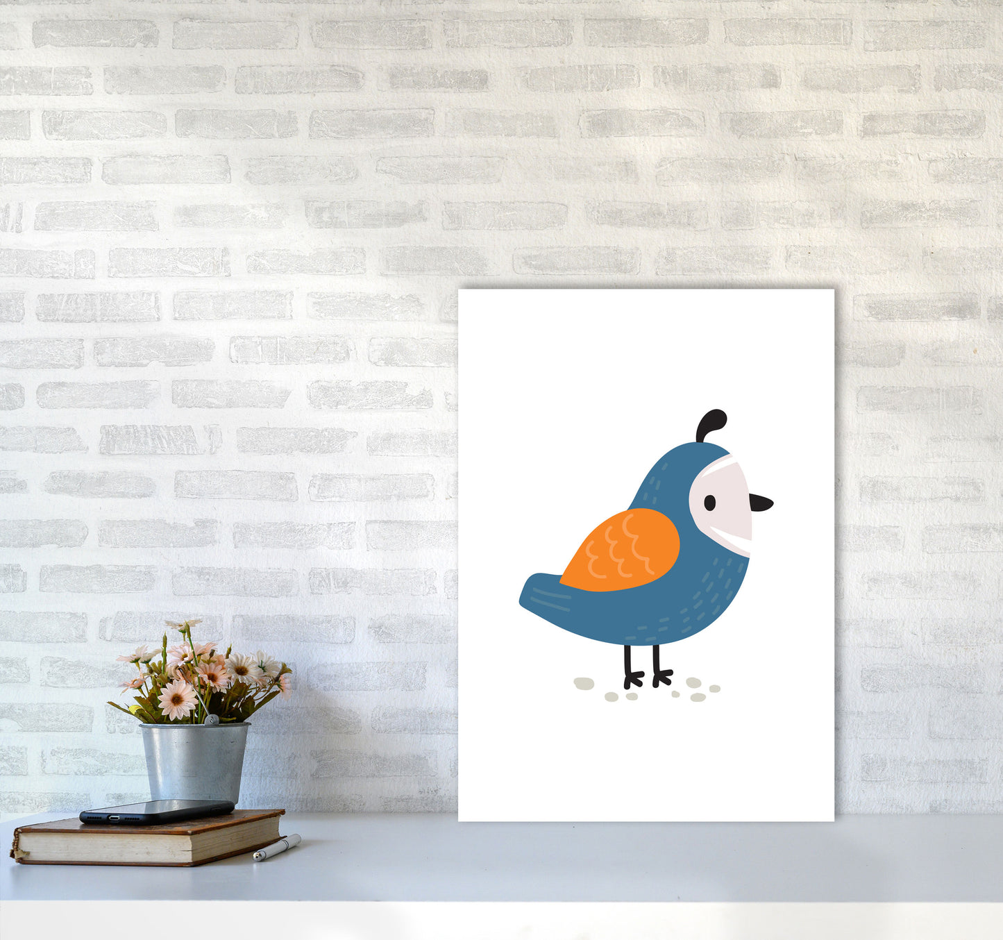 Children's Animals, Quail Modern Print A2 Black Frame