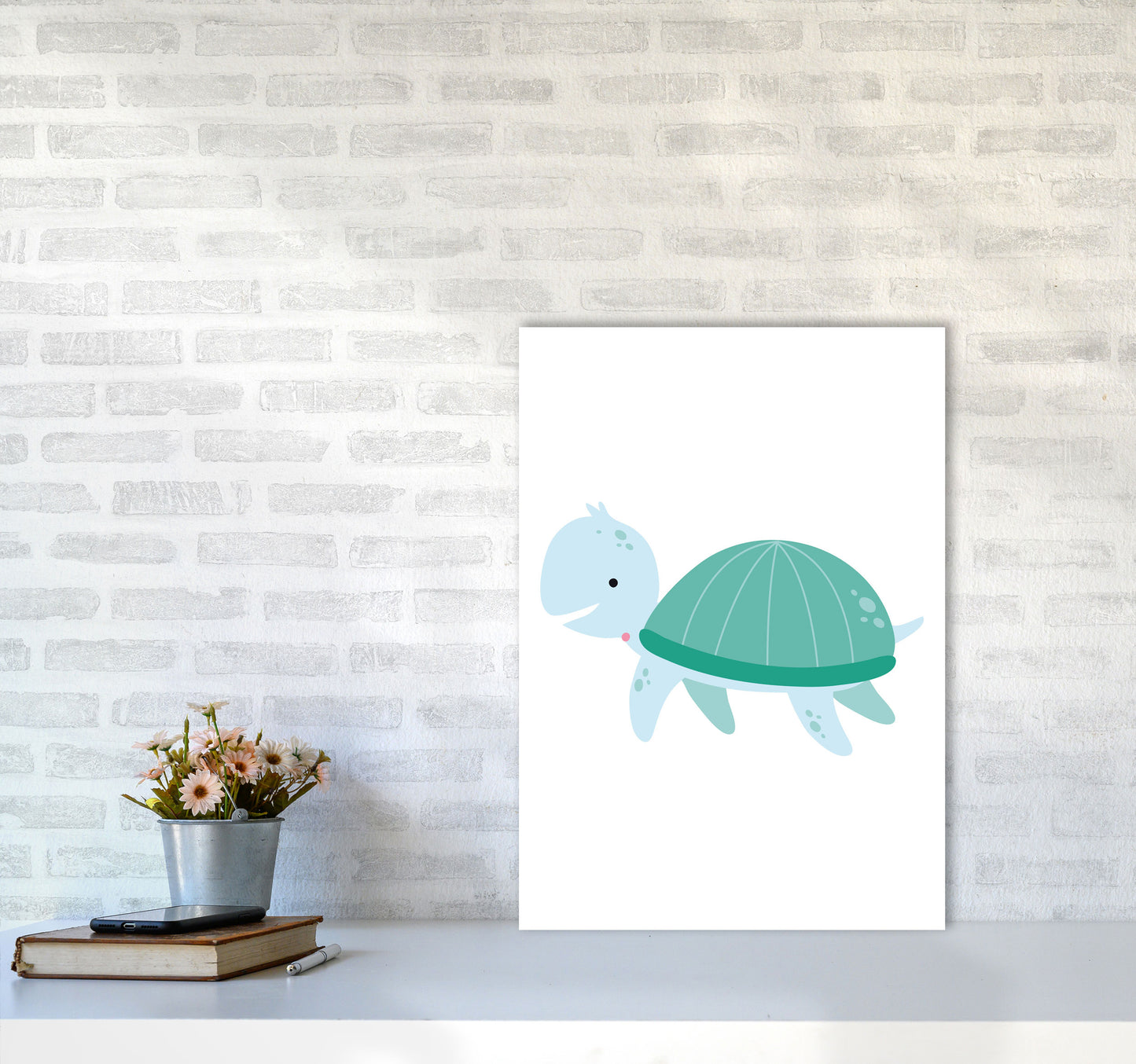 Children's Animals, Turtle Modern Print A2 Black Frame