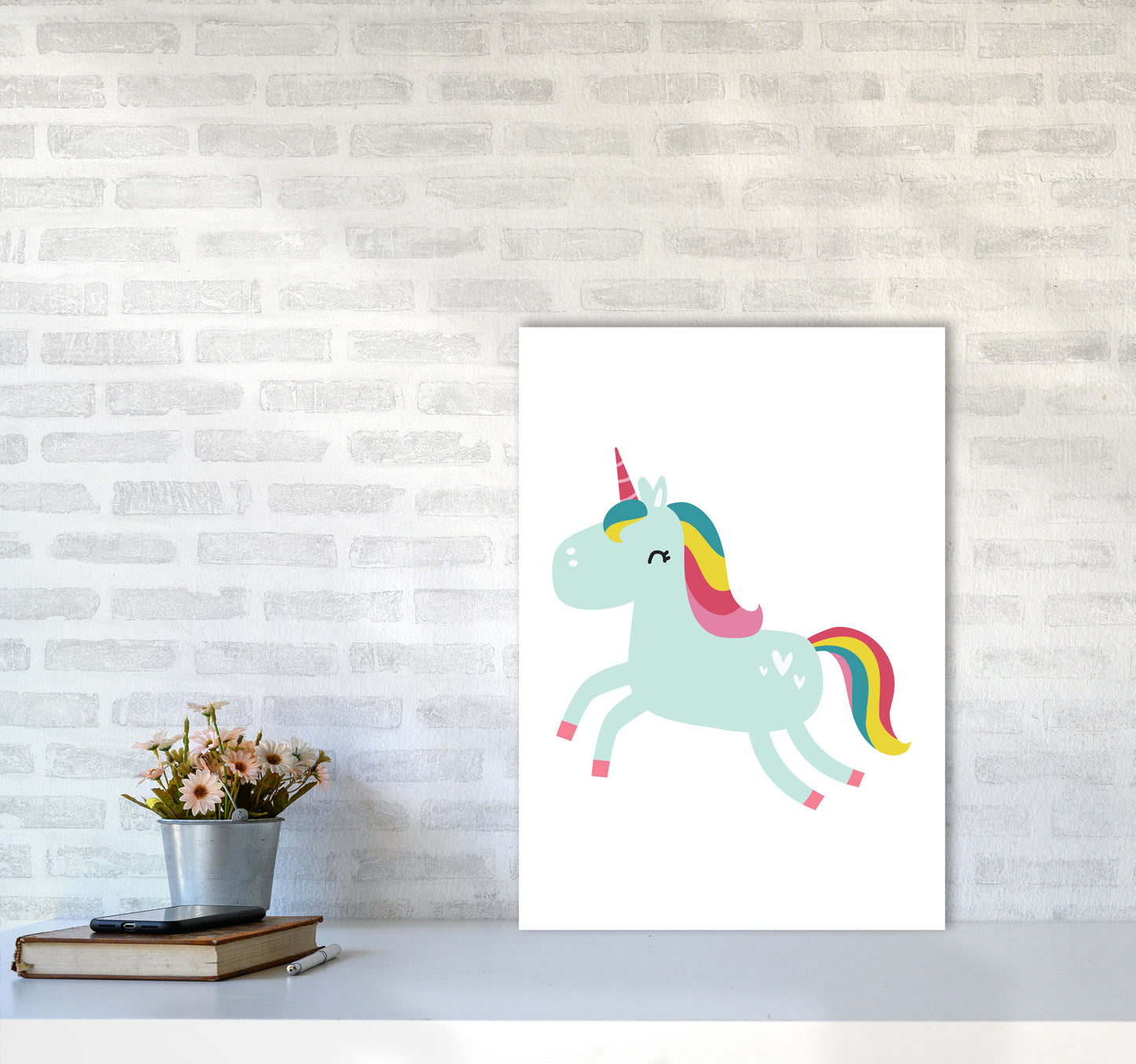 Children's Animals, Unicorn Modern Print A2 Black Frame