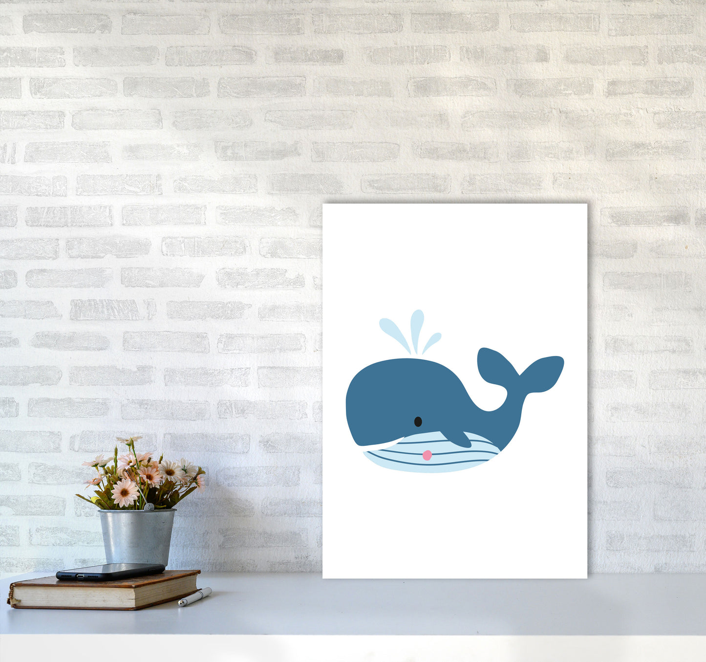 Children's Animals, Whale Modern Print A2 Black Frame