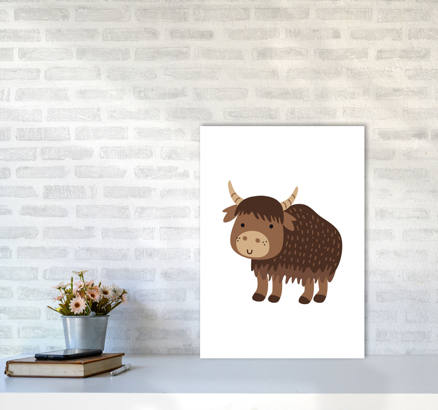 Children's Animals, Yak Modern Print A2 Black Frame