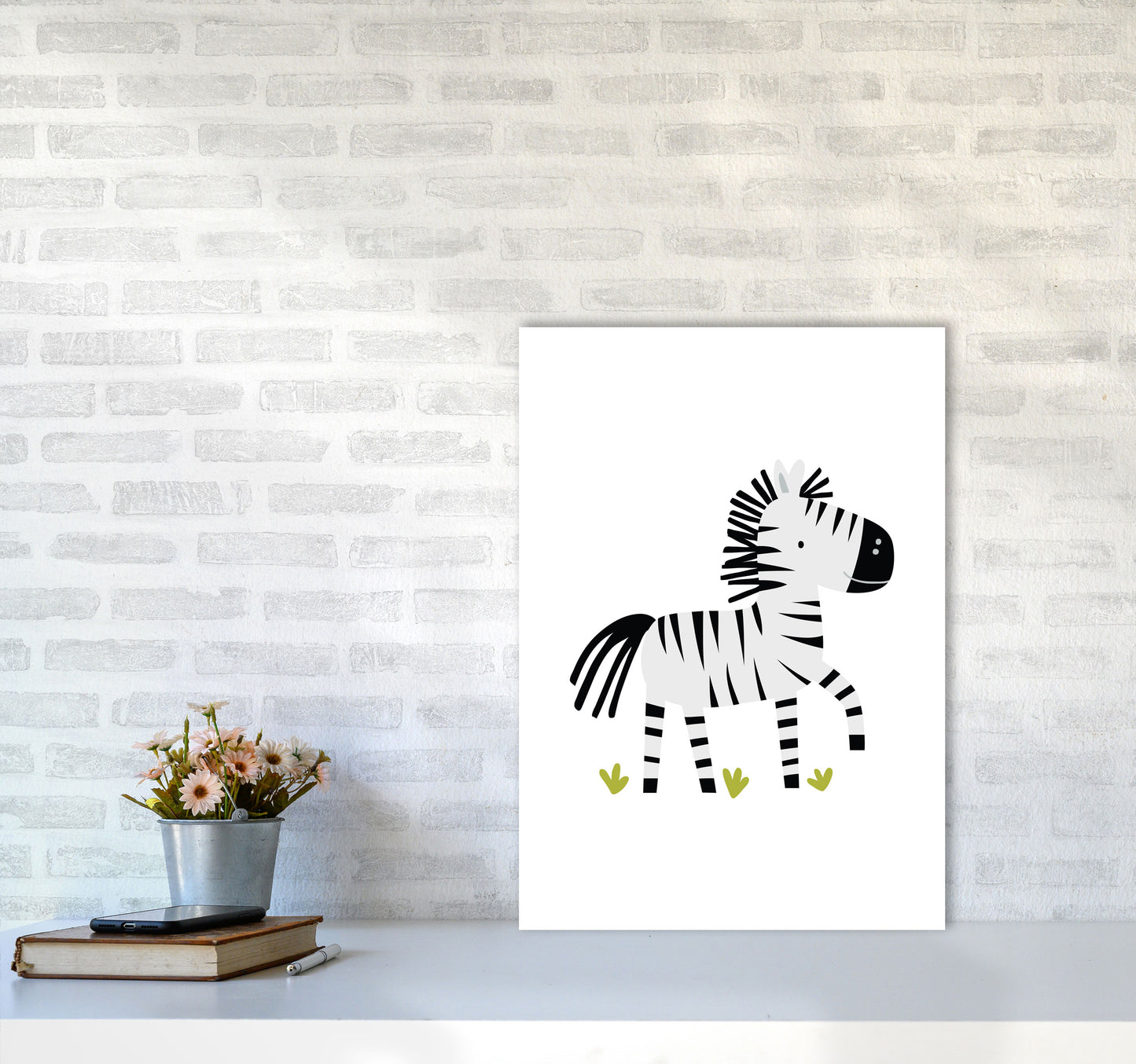 Children's Animals, Zebra Modern Print A2 Black Frame