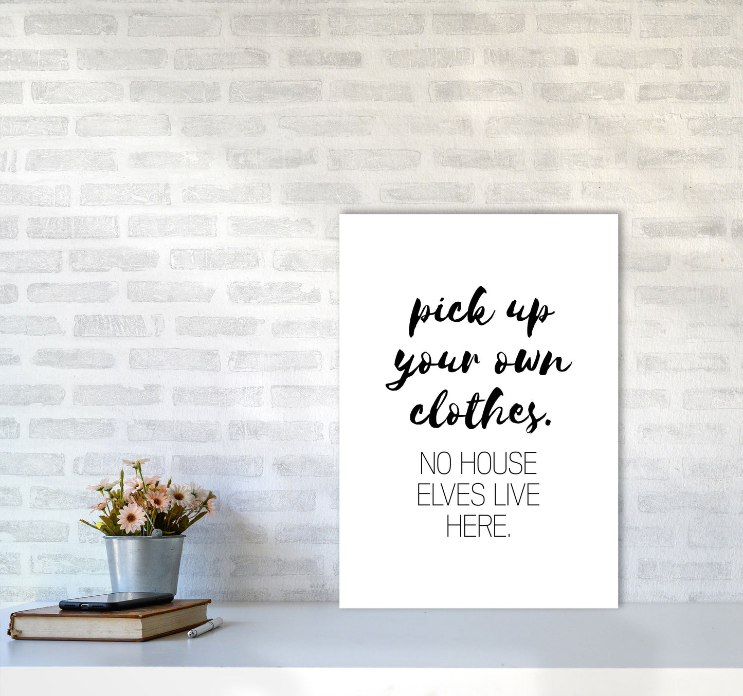House Elves, Bathroom Framed Typography Wall Art Print A2 Black Frame
