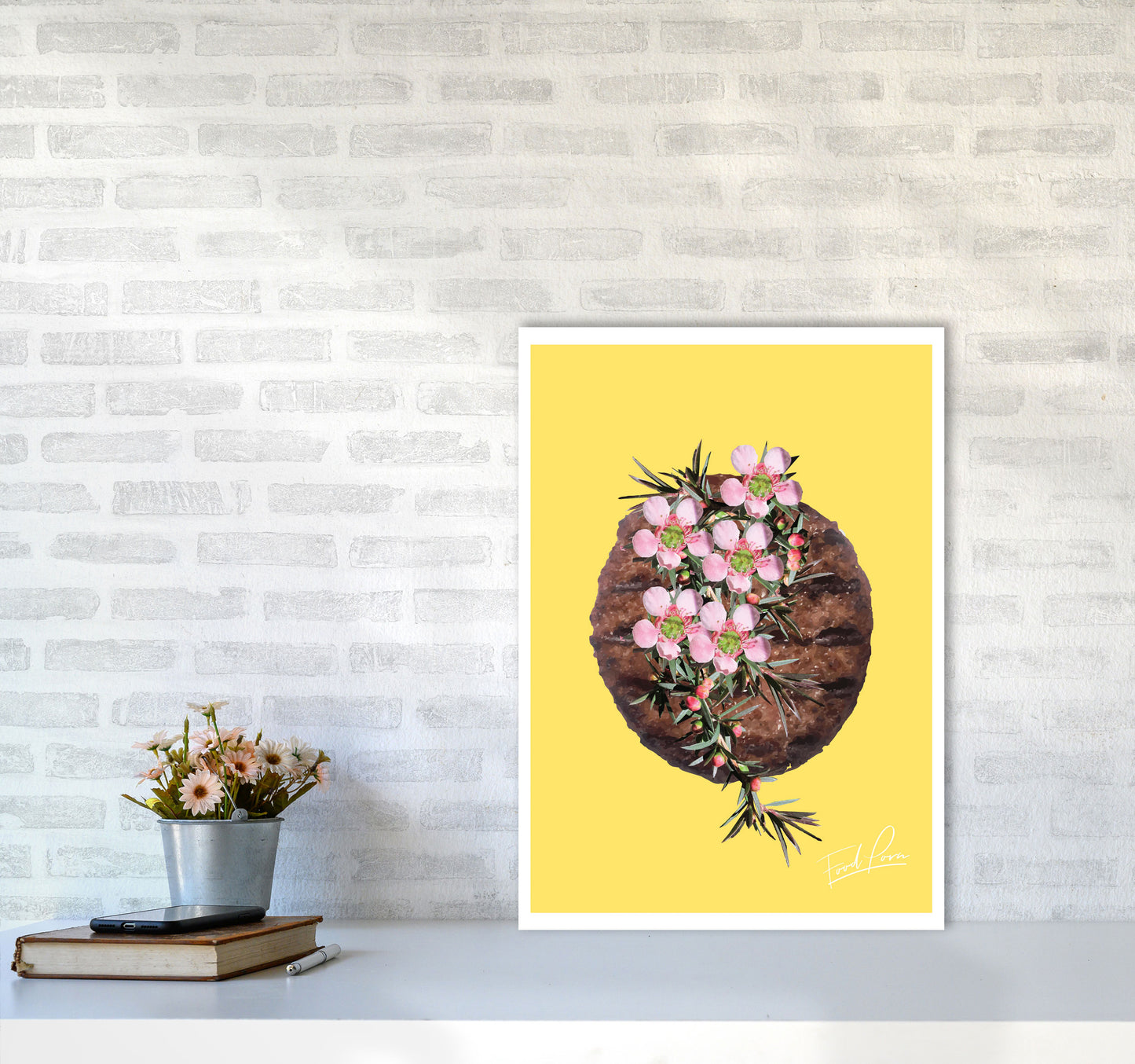 Yellow Burger Food Print, Framed Kitchen Wall Art A2 Black Frame