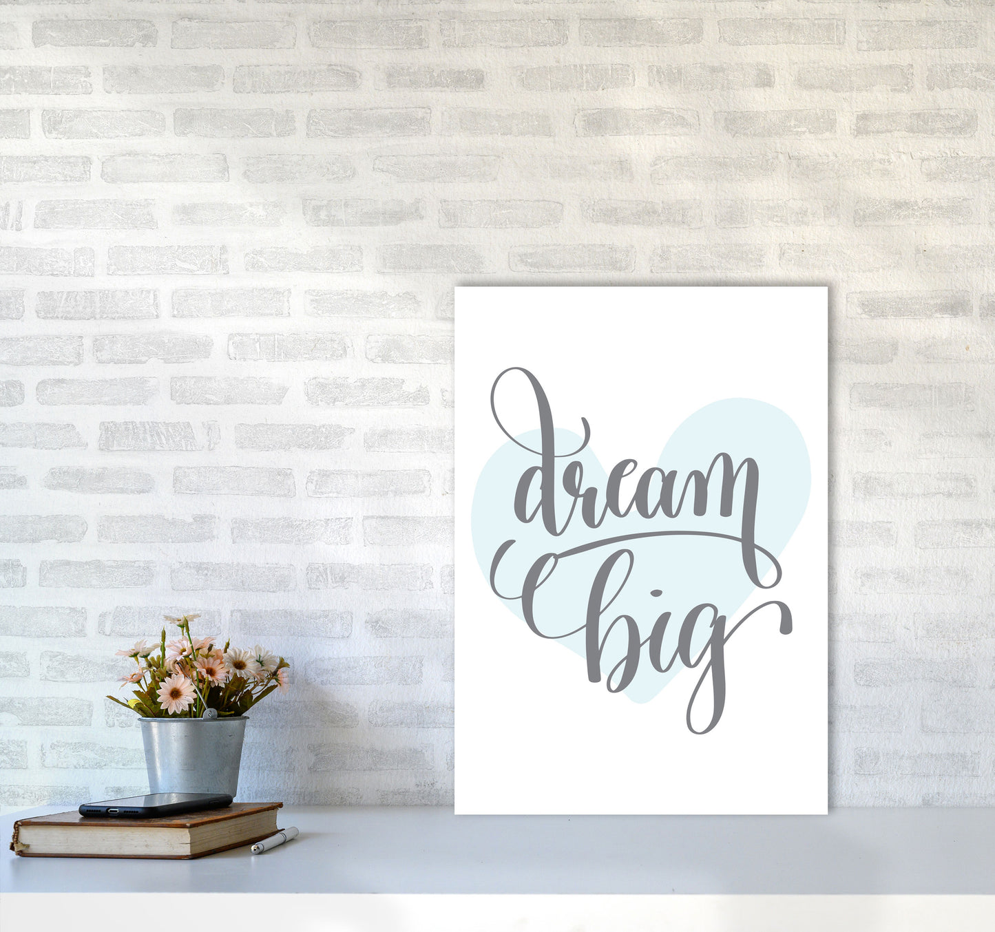 Dream Big Blue Heart Framed Nursey Wall Art Print A2 Black Frame