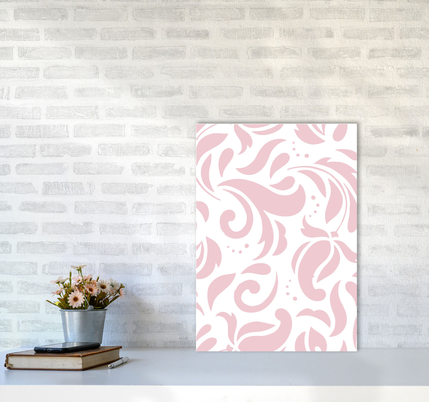 Pink Floral Pattern Modern Print A2 Black Frame