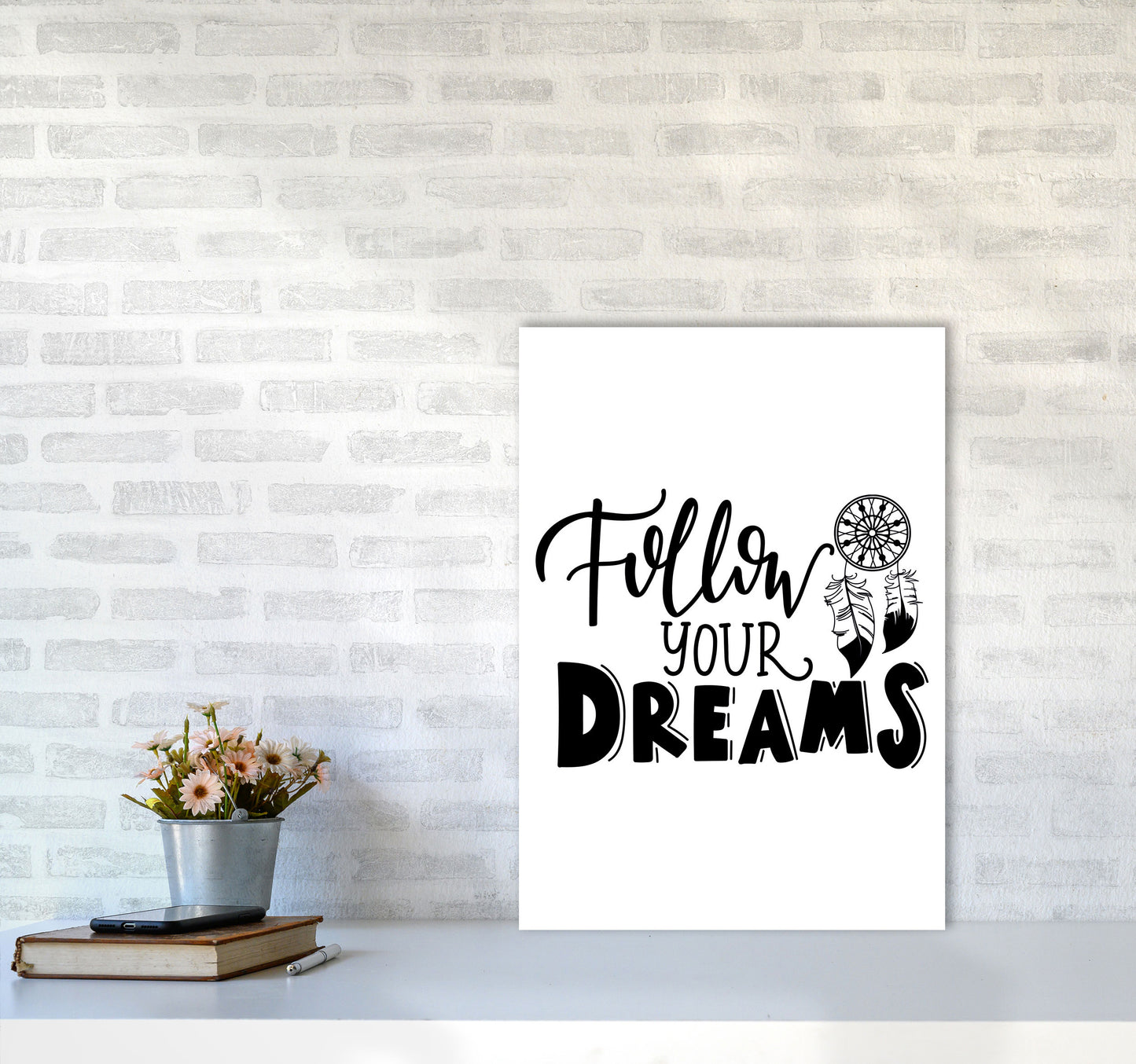 Follow Your Dreams Framed Typography Wall Art Print A2 Black Frame