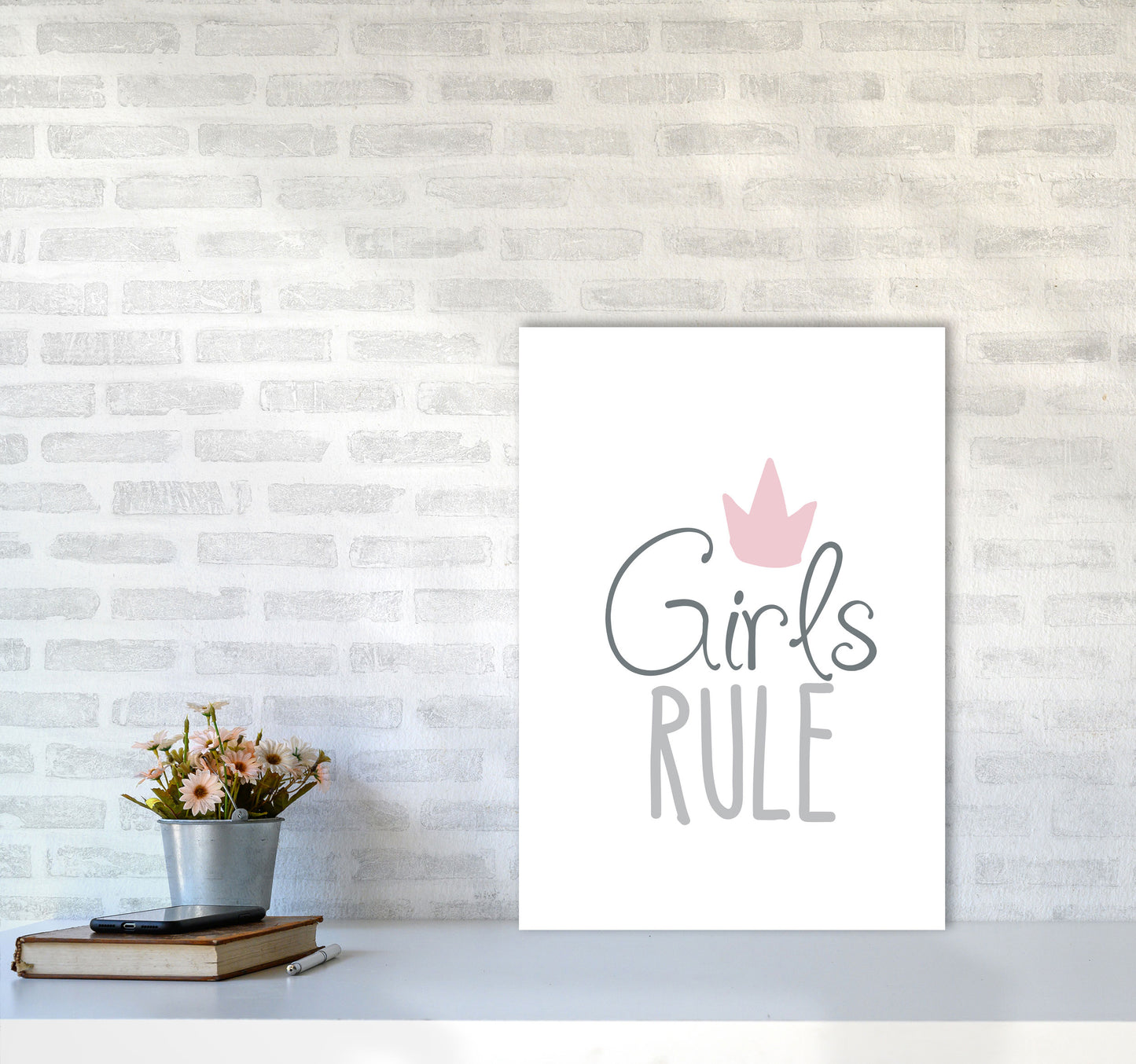 Girls Rule Framed Nursey Wall Art Print A2 Black Frame