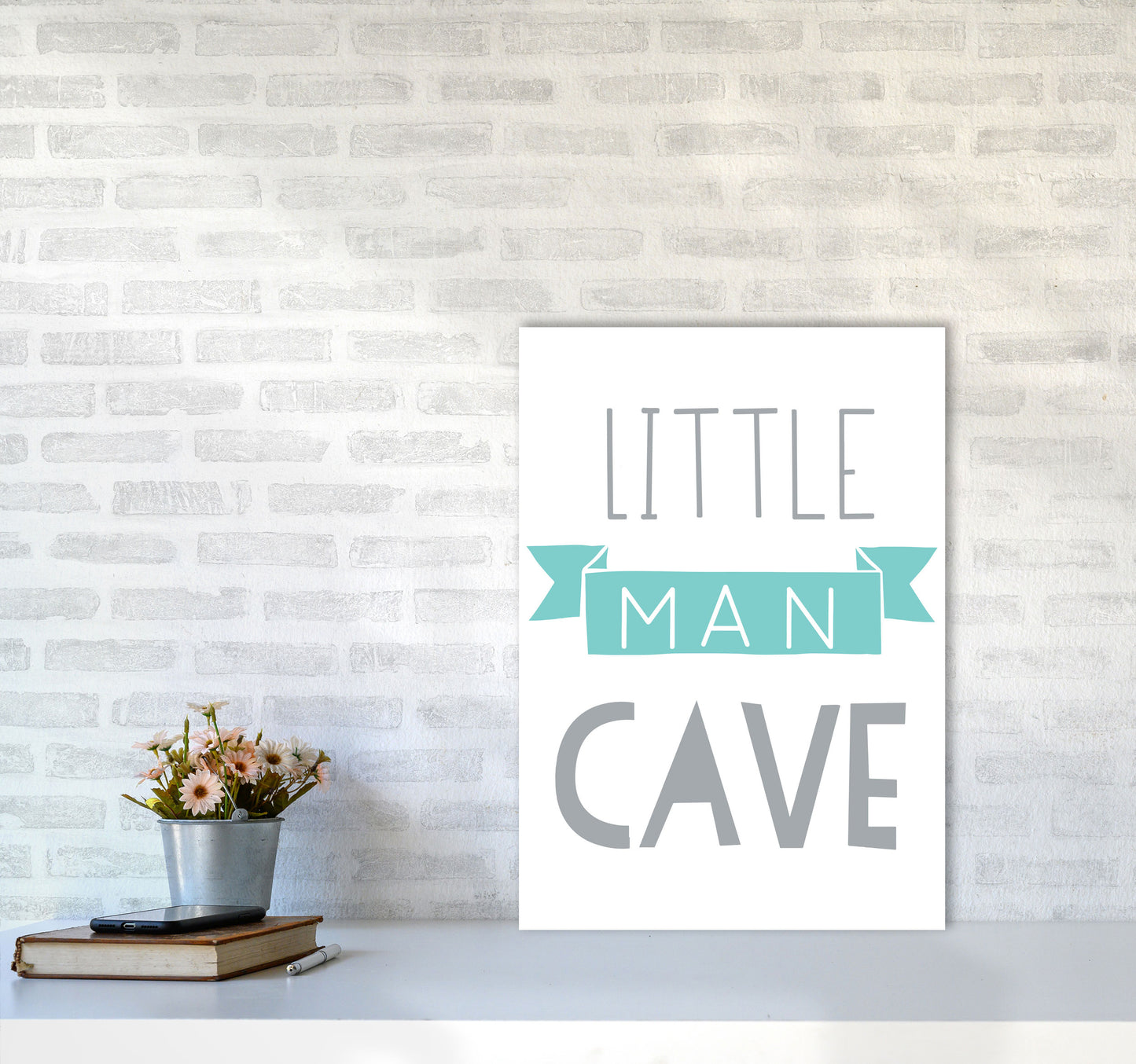 Little Man Cave Mint Banner Framed Nursey Wall Art Print A2 Black Frame