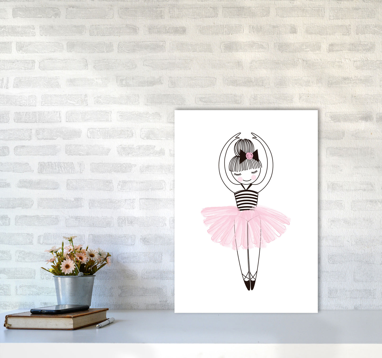 Girl's Ballerina Drawing Multi Set Illustration Wall Art Poster Print A2 Black Frame