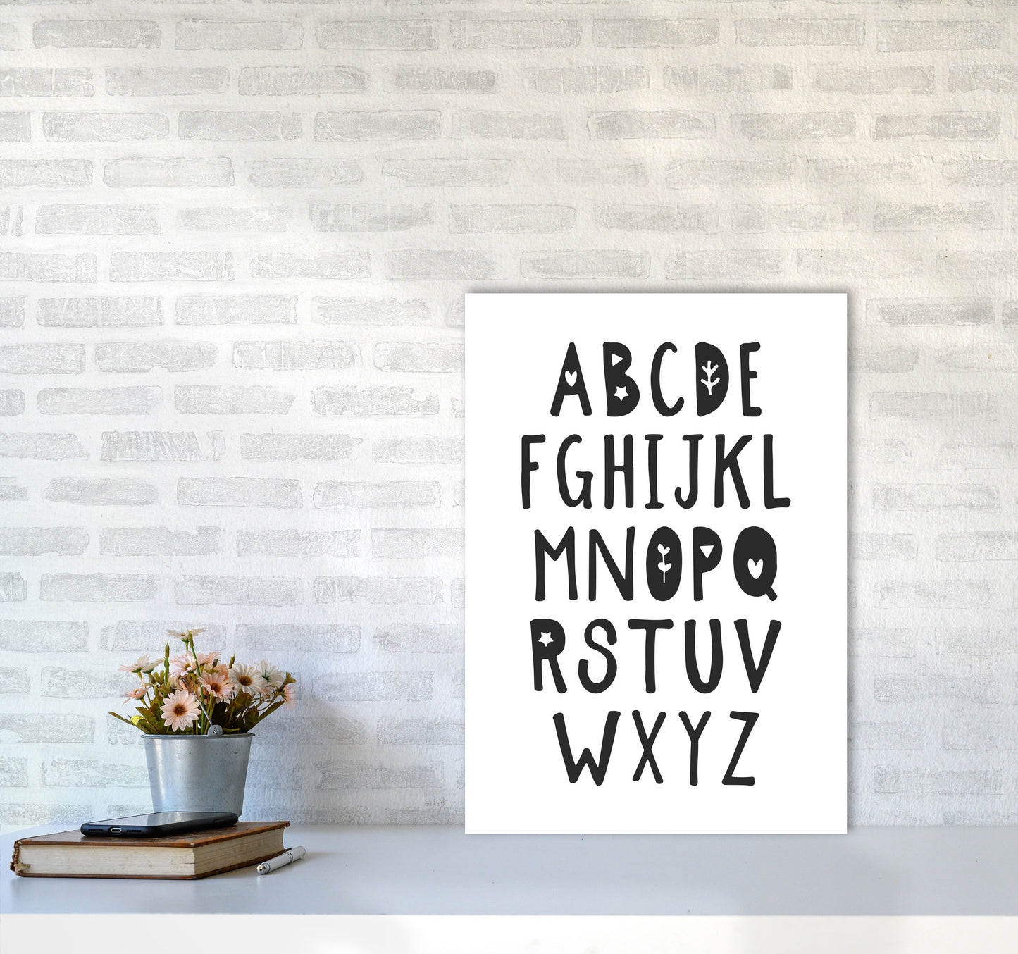 Black Alphabet Framed Nursey Wall Art Print A2 Black Frame