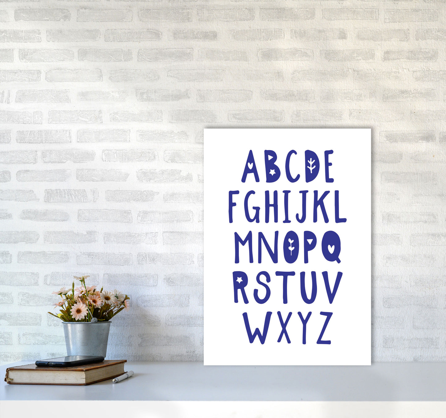 Navy Alphabet Framed Typography Wall Art Print A2 Black Frame