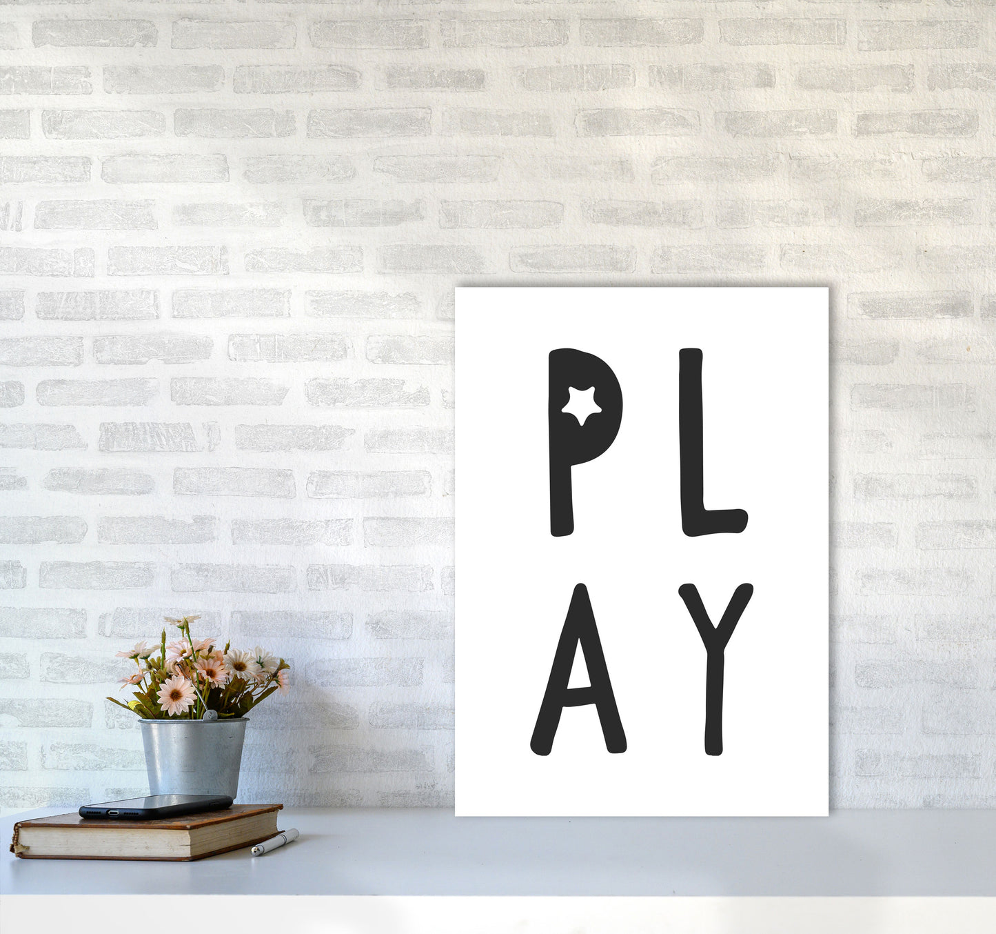 Play Black Framed Typography Wall Art Print A2 Black Frame