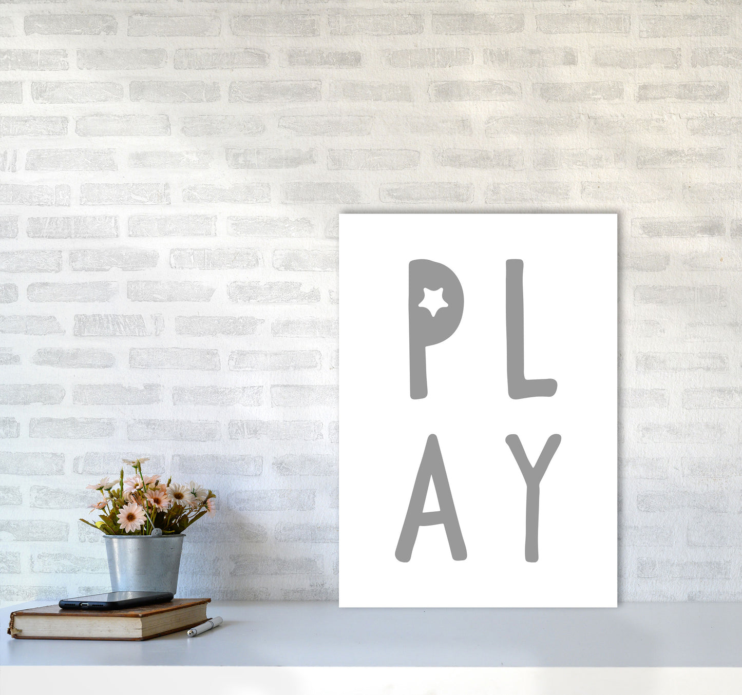 Play Grey Framed Typography Wall Art Print A2 Black Frame