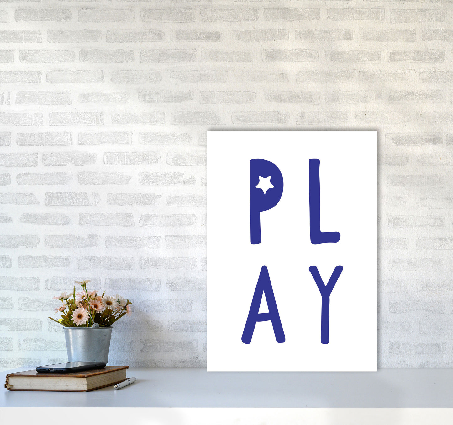 Play Navy Framed Typography Wall Art Print A2 Black Frame