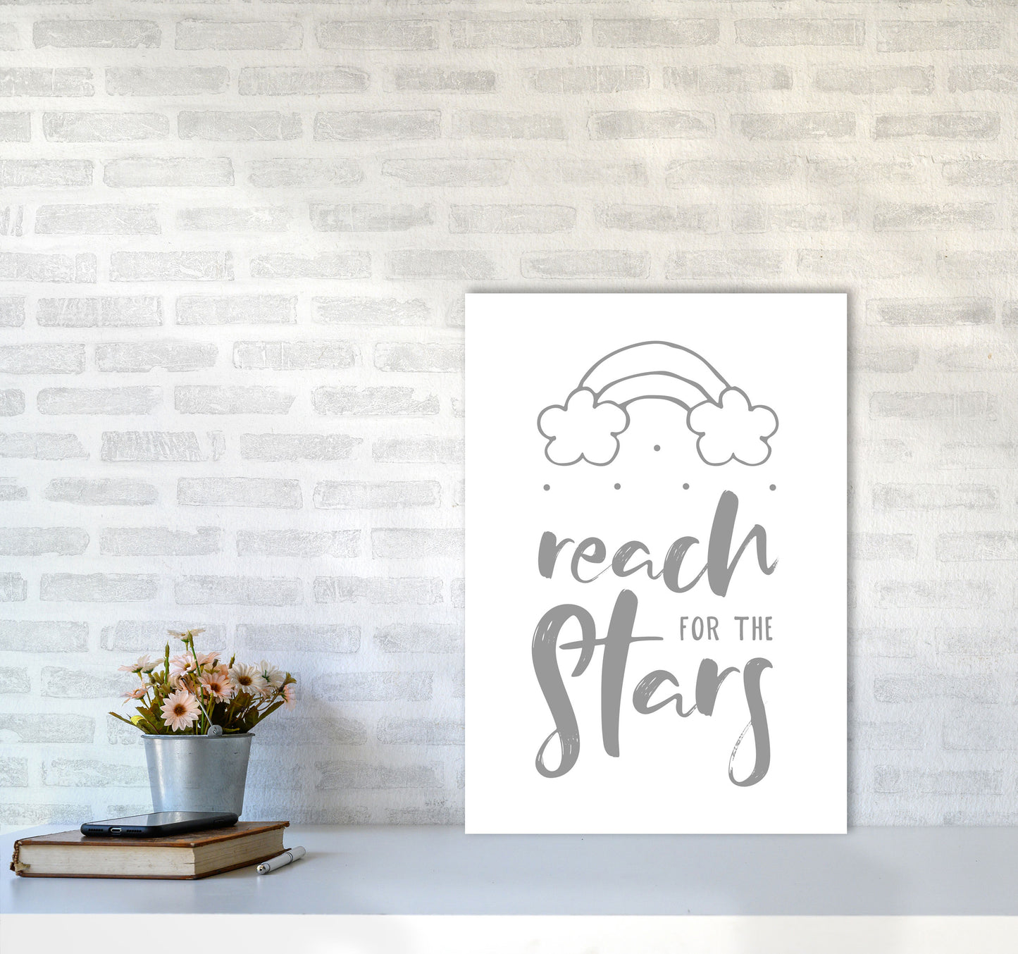 Reach For The Stars Grey Modern Print A2 Black Frame