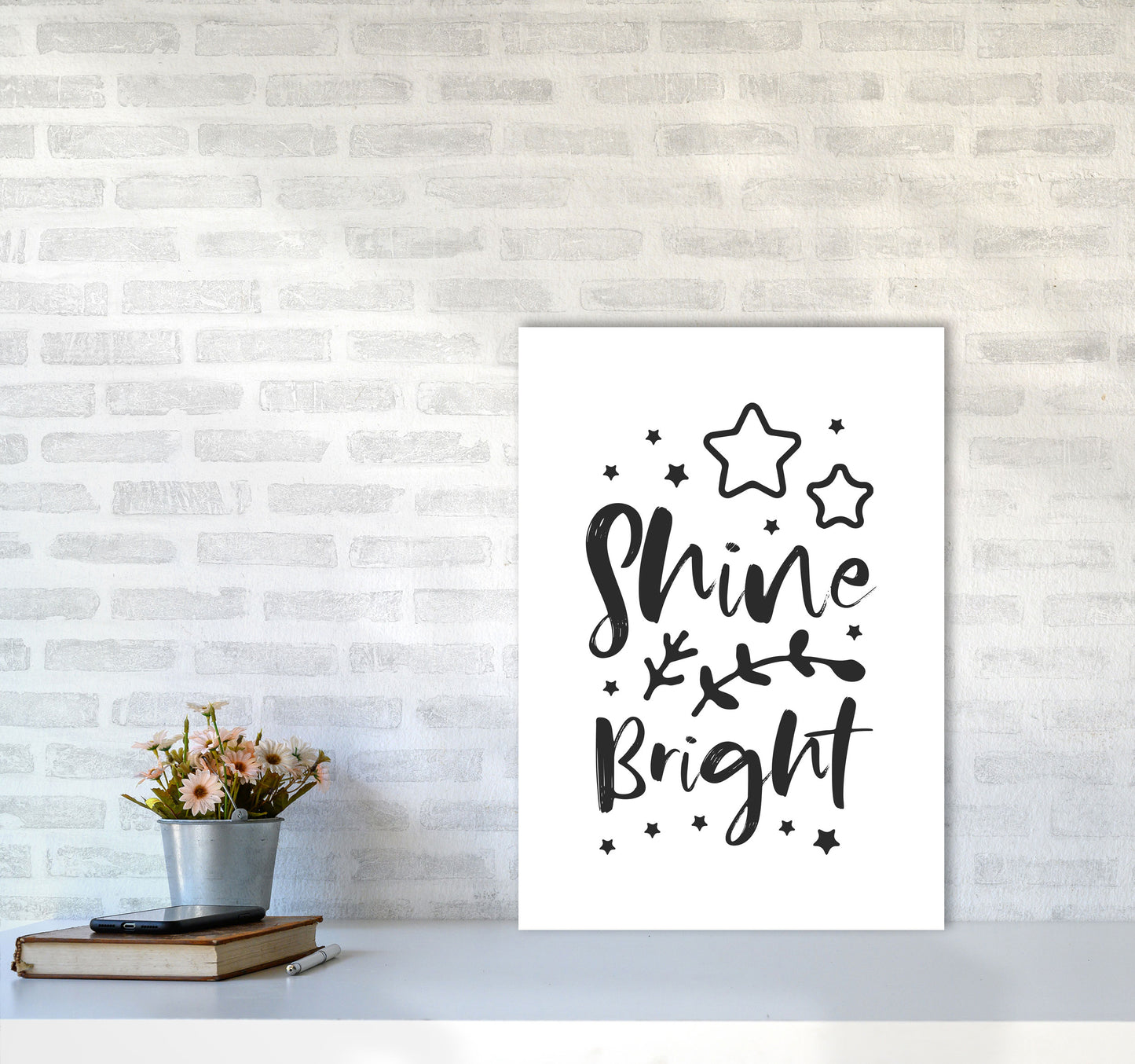 Shine Bright Black Framed Nursey Wall Art Print A2 Black Frame