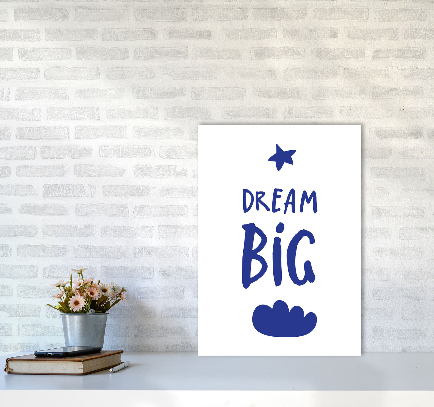 Dream Big Navy Framed Typography Wall Art Print A2 Black Frame