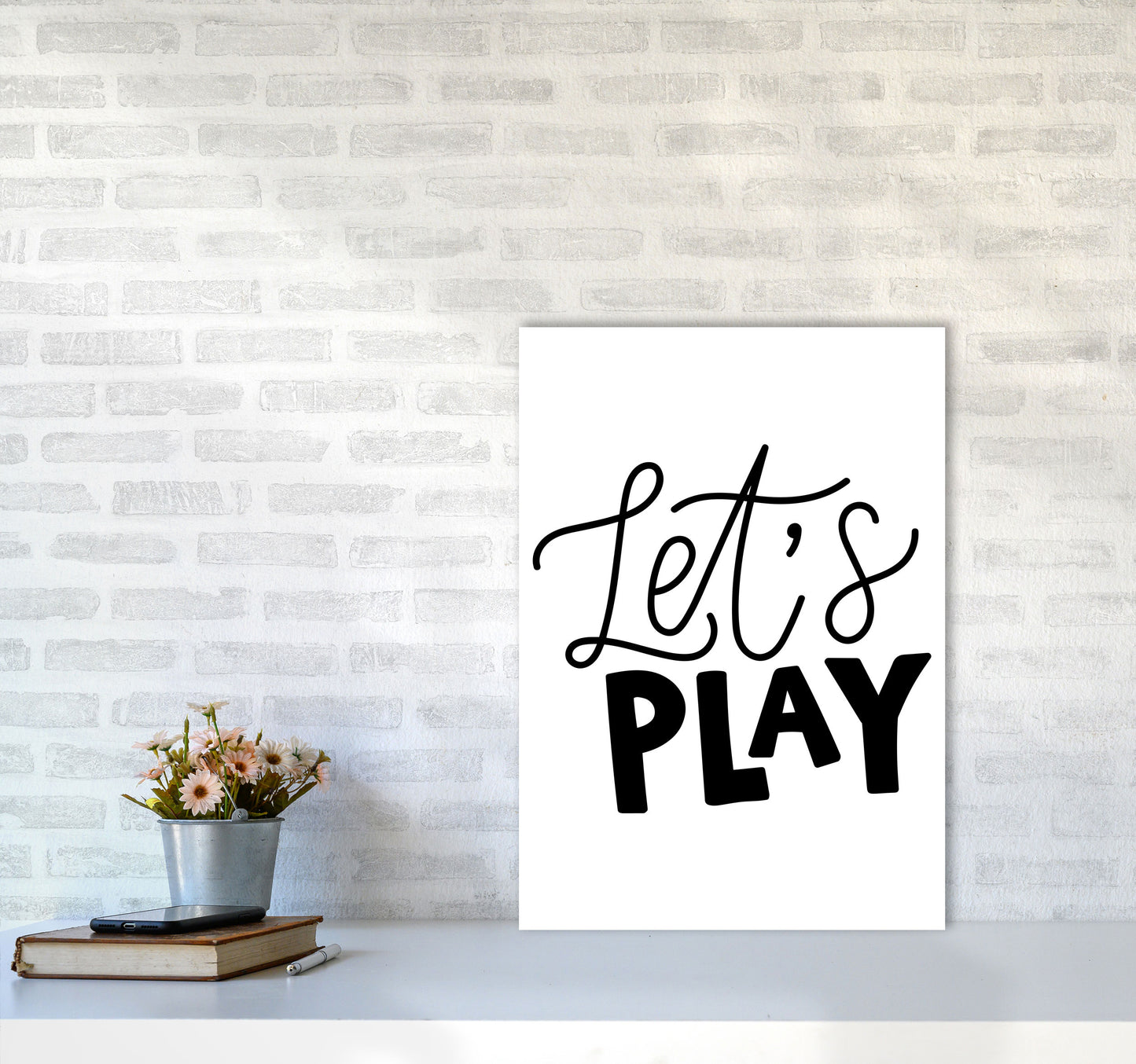 Let's Play Black Framed Typography Wall Art Print A2 Black Frame