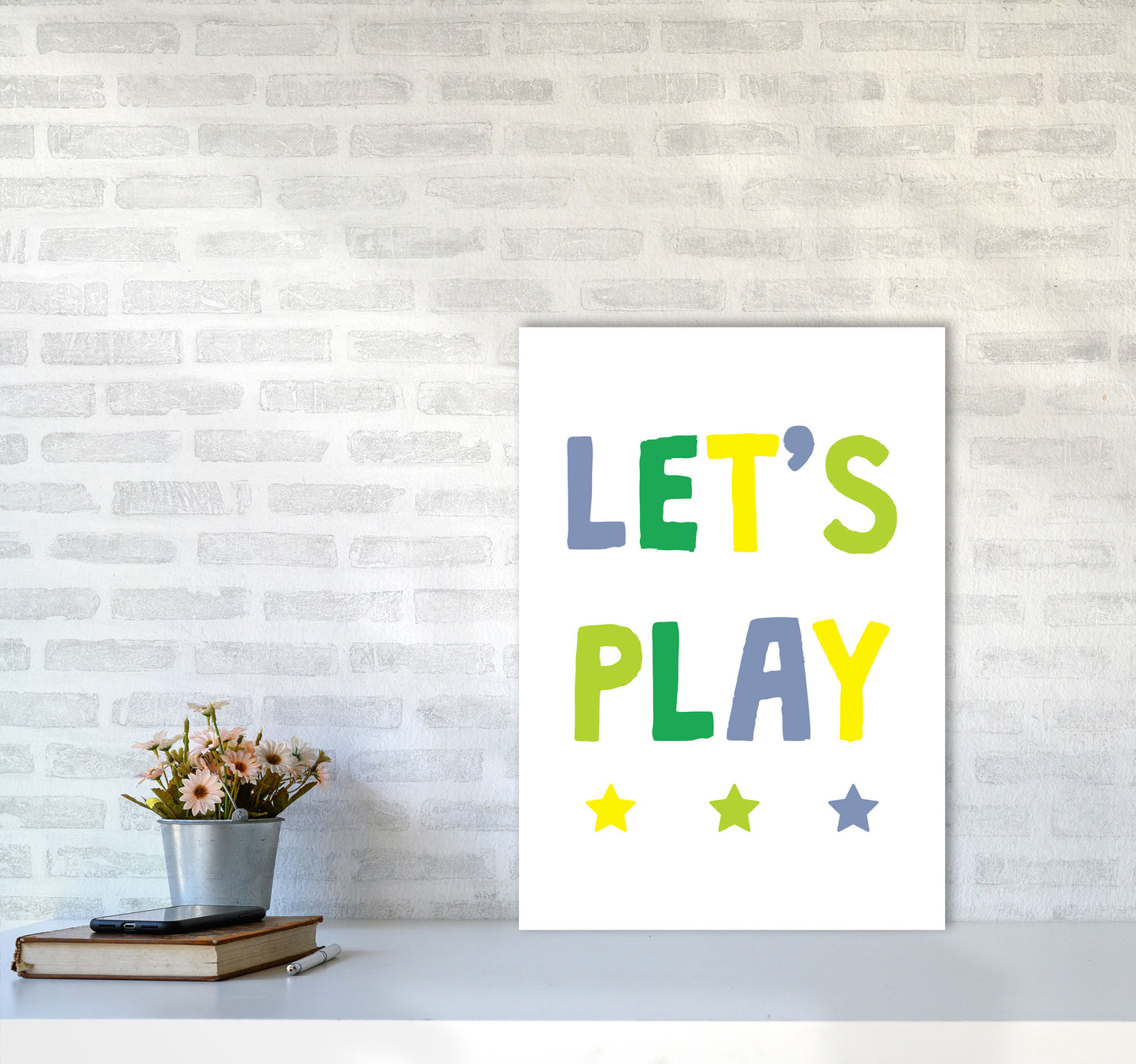 Let's Play Greens Framed Nursey Wall Art Print A2 Black Frame