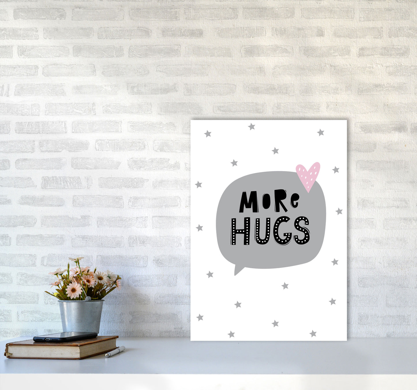 More Hugs Speech Bubble Framed Typography Wall Art Print A2 Black Frame