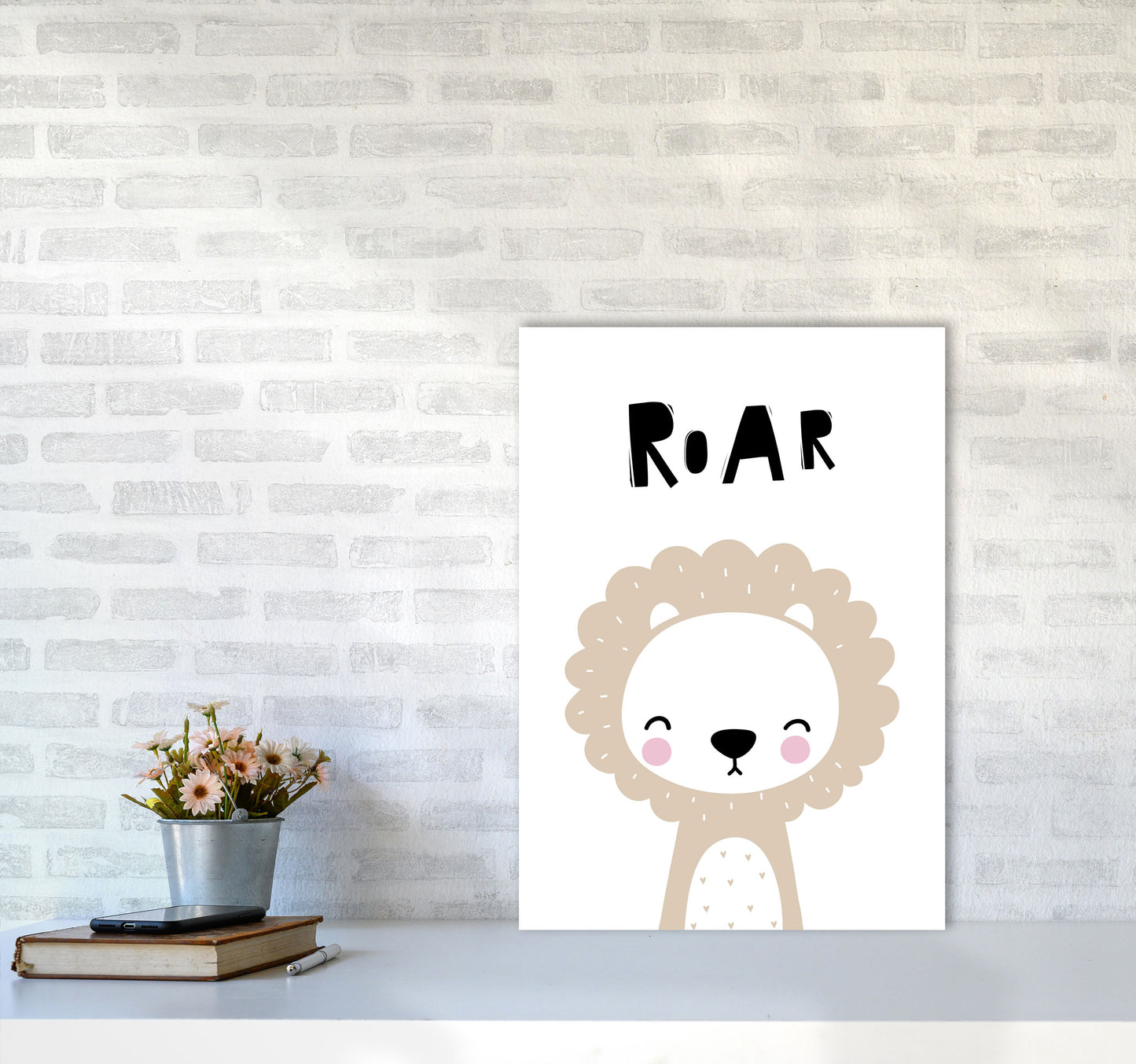 Lion Roar Modern Print Animal Art Print A2 Black Frame
